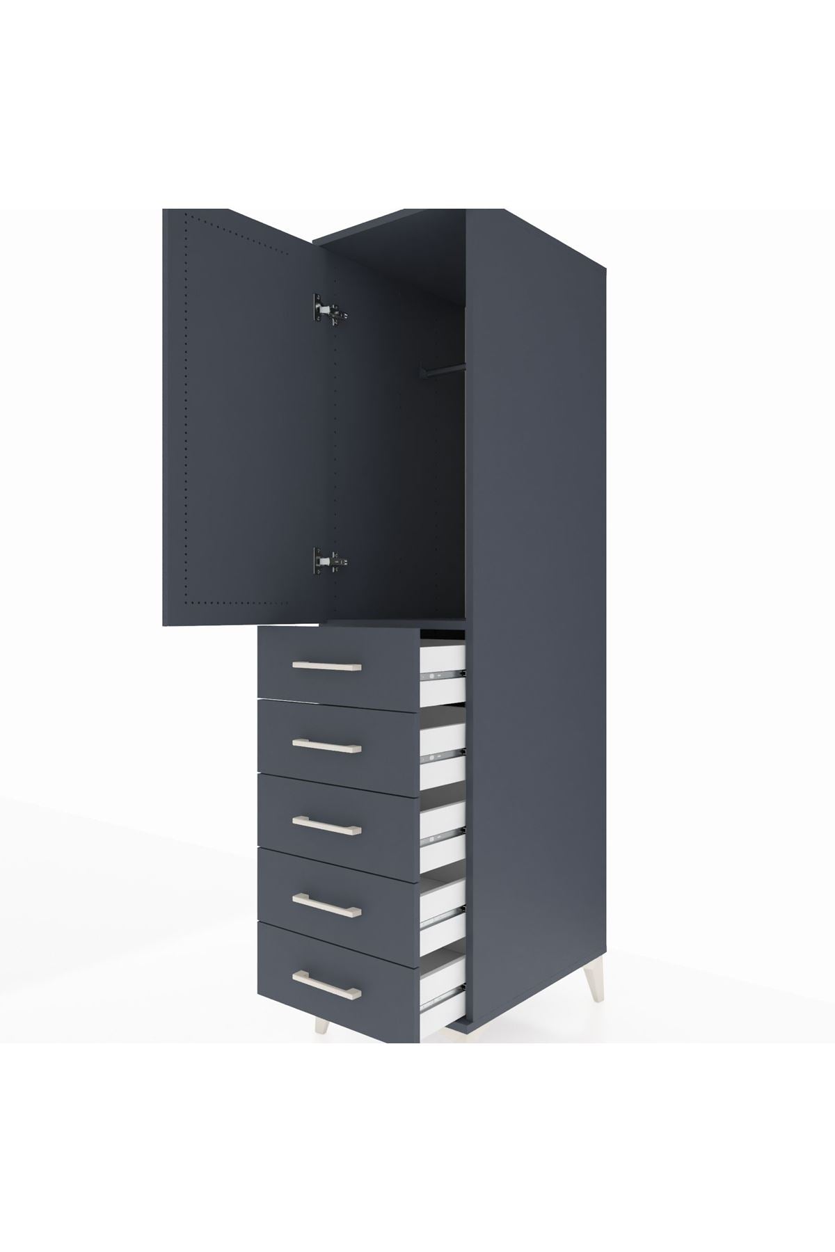 Kronos Dolap Tek Raflı 5 Çekmeceli Tek Askılı 44x59x182 - S88M026V5C