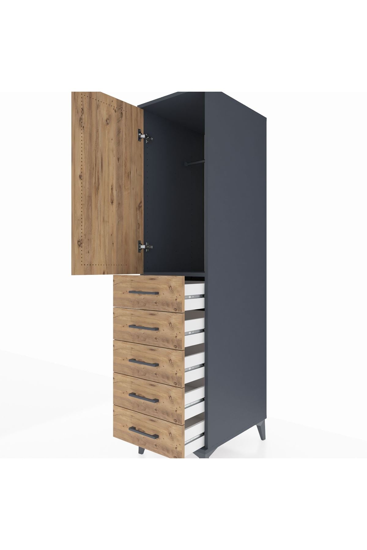 Kronos Dolap Tek Raflı 5 Çekmeceli Tek Askılı 44x59x182 - S88M026V6C