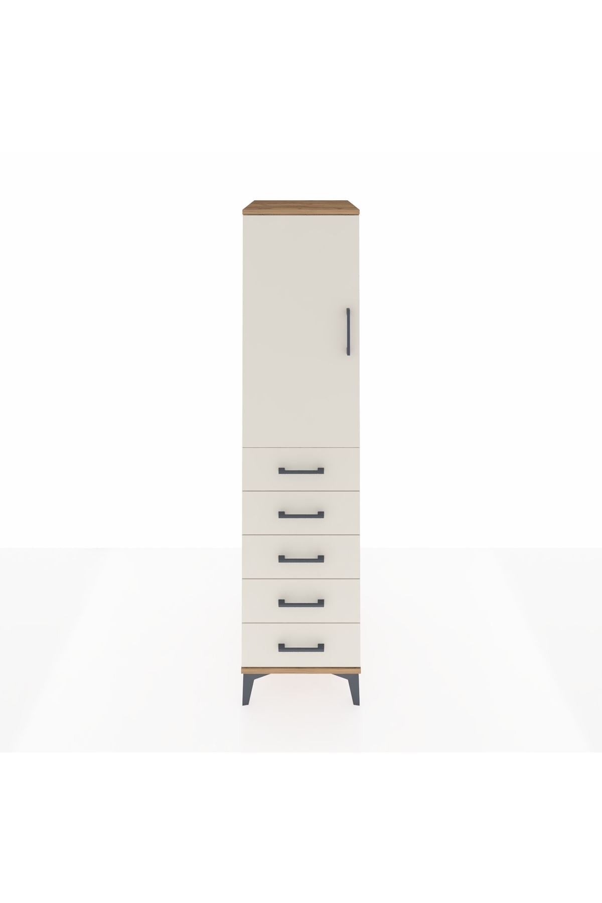 Kronos Dolap Tek Raflı 5 Çekmeceli Tek Askılı 44x59x182 - S88M026V7C