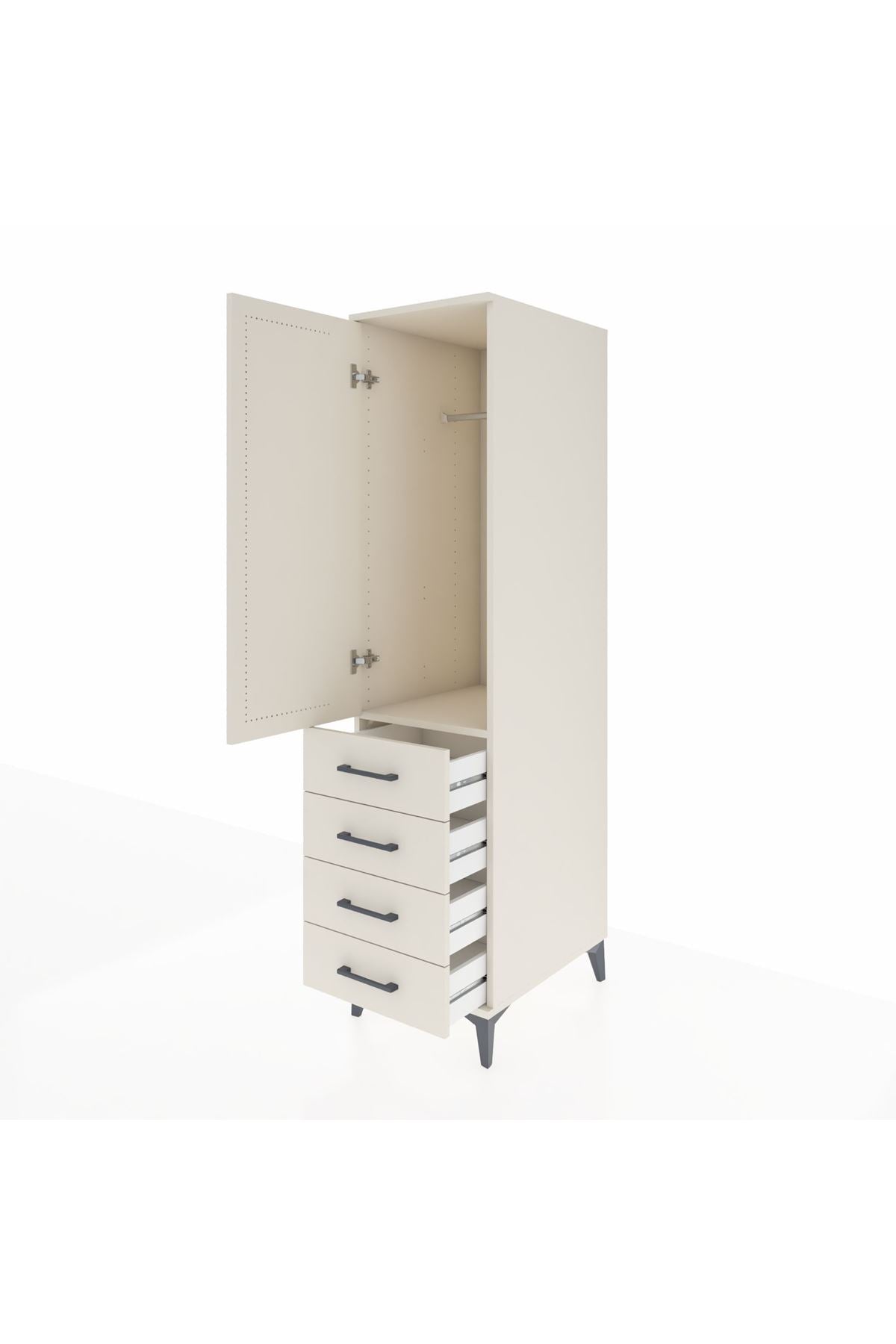 Kronos Dolap Tek Raflı 4 Çekmeceli Tek Askılı 44x59x182 - S88M027V1C