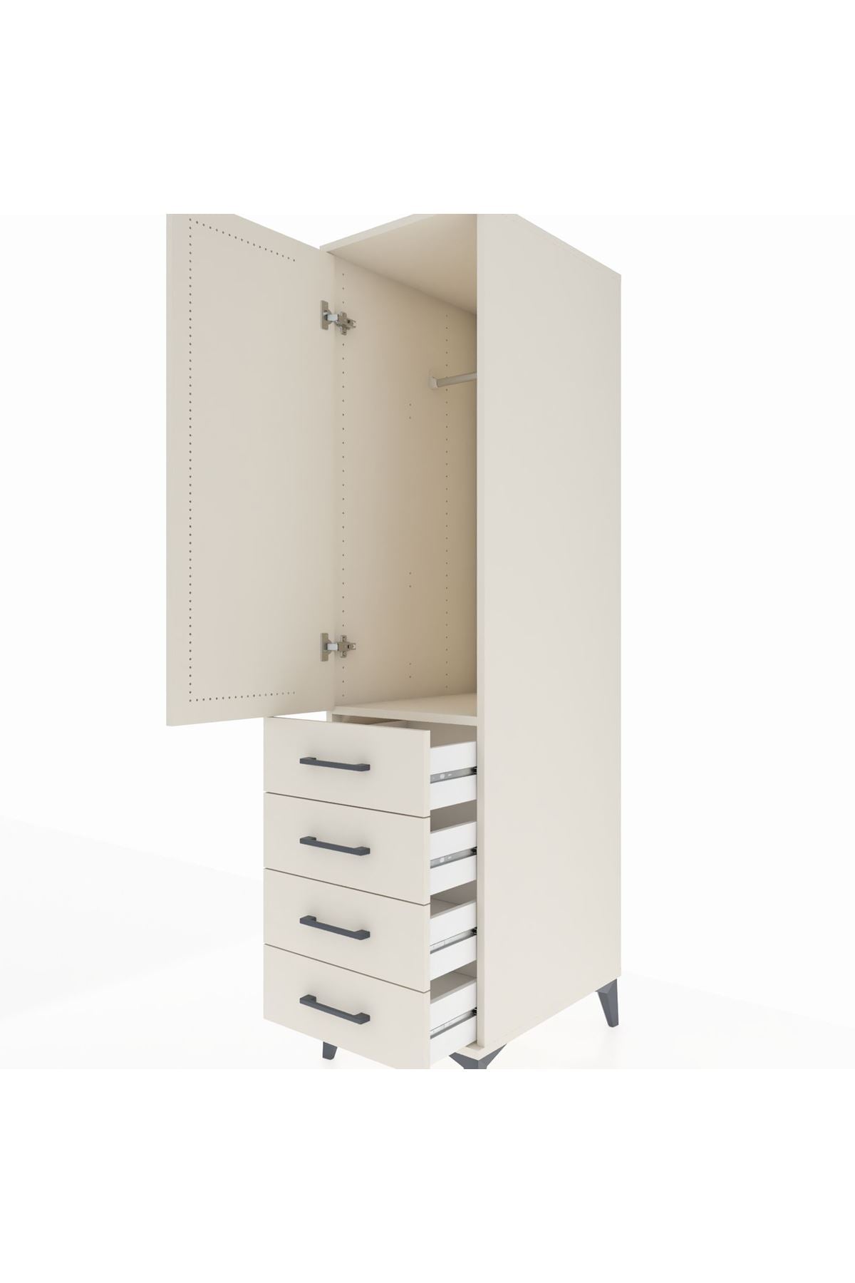Kronos Dolap Tek Raflı 4 Çekmeceli Tek Askılı 44x59x182 - S88M027V1C