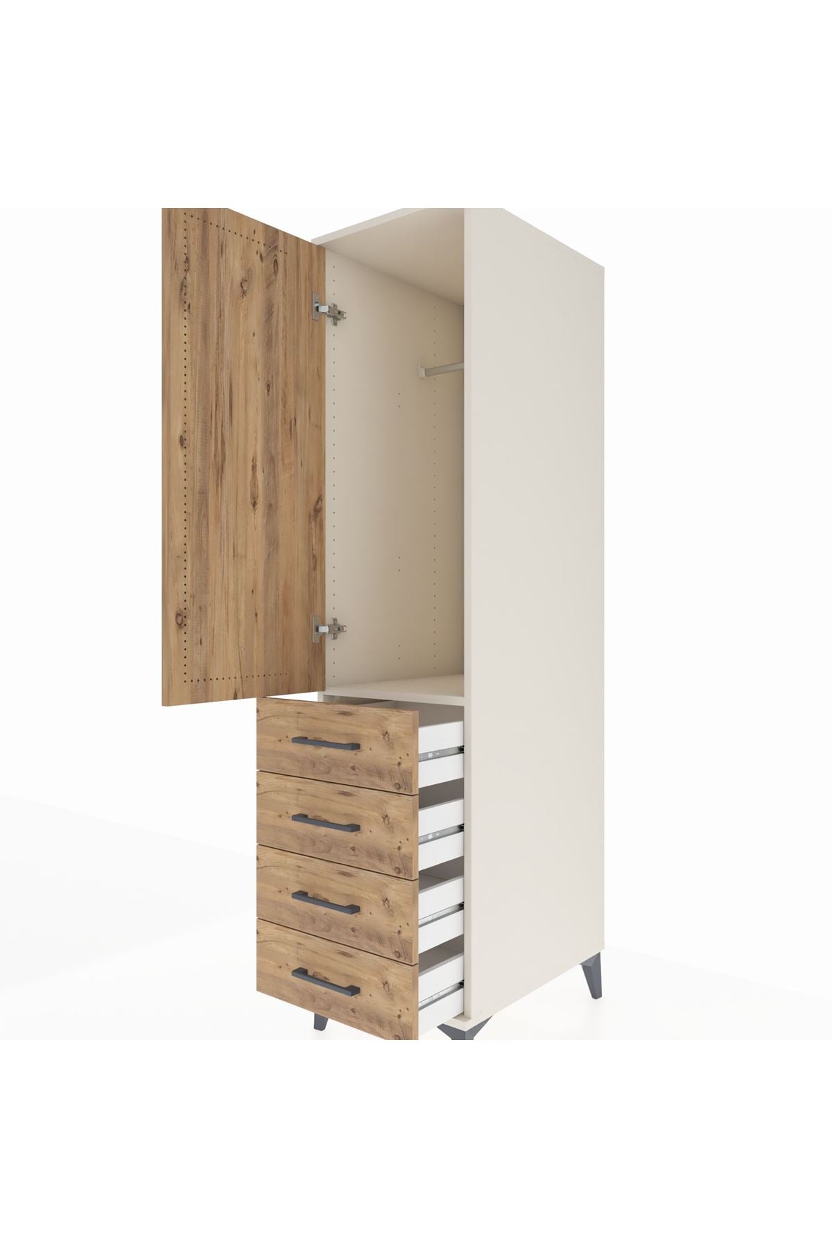 Kronos Dolap Tek Raflı 4 Çekmeceli Tek Askılı 44x59x182 - S88M027V3C