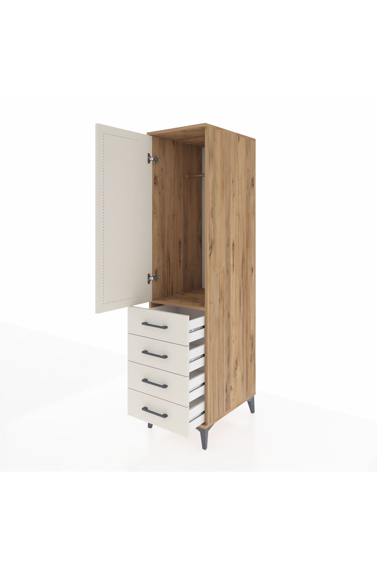Kronos Dolap Tek Raflı 4 Çekmeceli Tek Askılı 44x59x182 - S88M027V7C