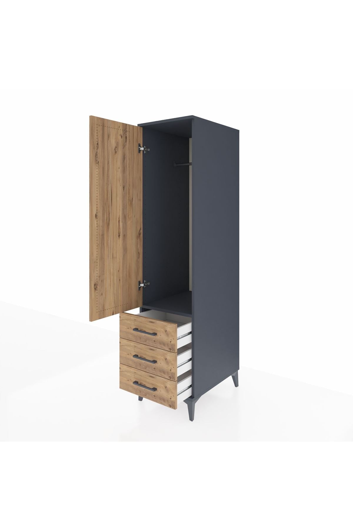 Kronos Dolap Tek Raflı 3 Çekmeceli Tek Askılı 44x59x182 - S88M028V6C