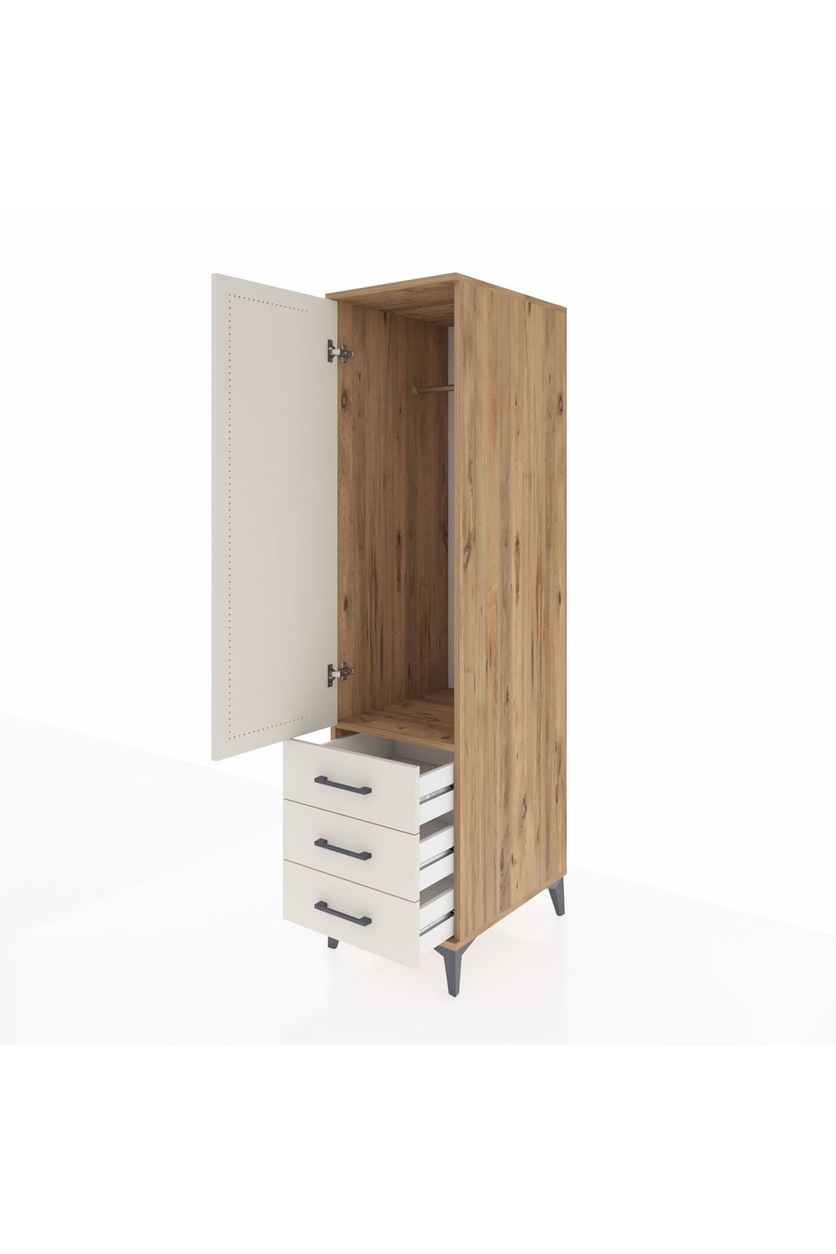 Kronos Dolap Tek Raflı 3 Çekmeceli Tek Askılı 44x59x182 - S88M028V7C