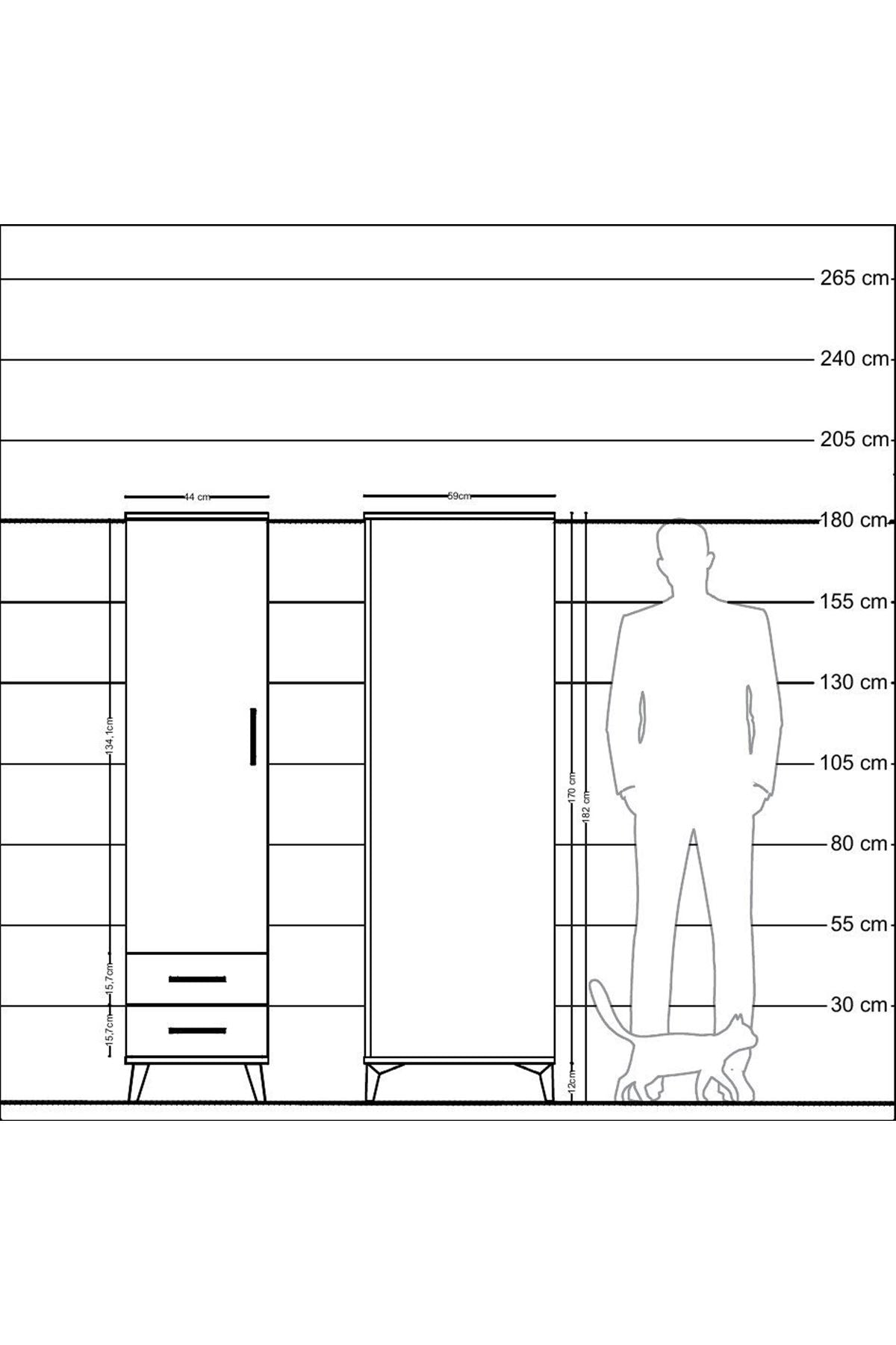 Kronos Dolap Tek Raflı 2 Çekmeceli Tek Askılı 44x59x182 - S88M029V6C