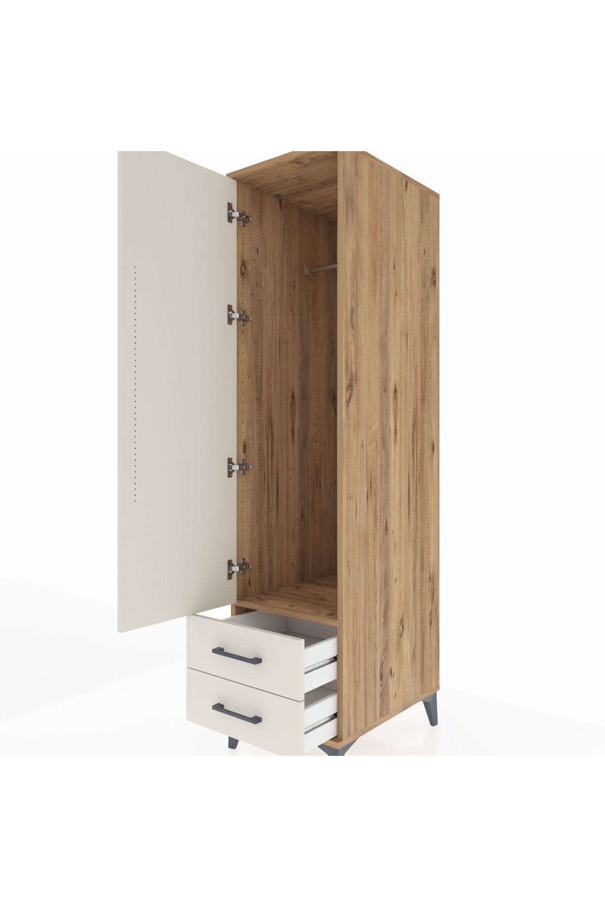 Kronos Dolap Tek Raflı 2 Çekmeceli Tek Askılı 44x59x182 - S88M029V7C