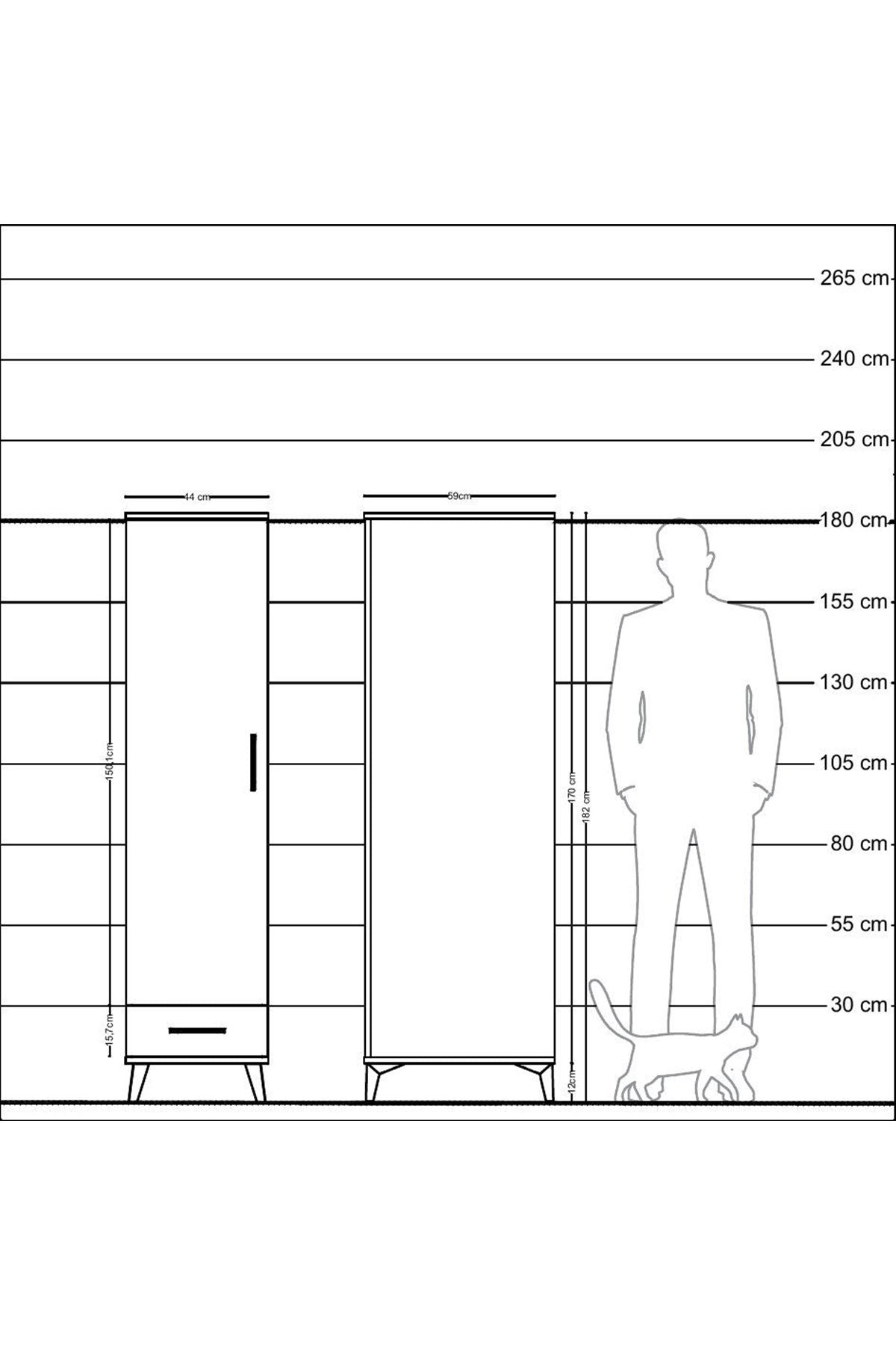 Kronos Dolap 2 Raflı Tek Çekmeceli Tek Askılı 44x59x182 - S88M030V8C
