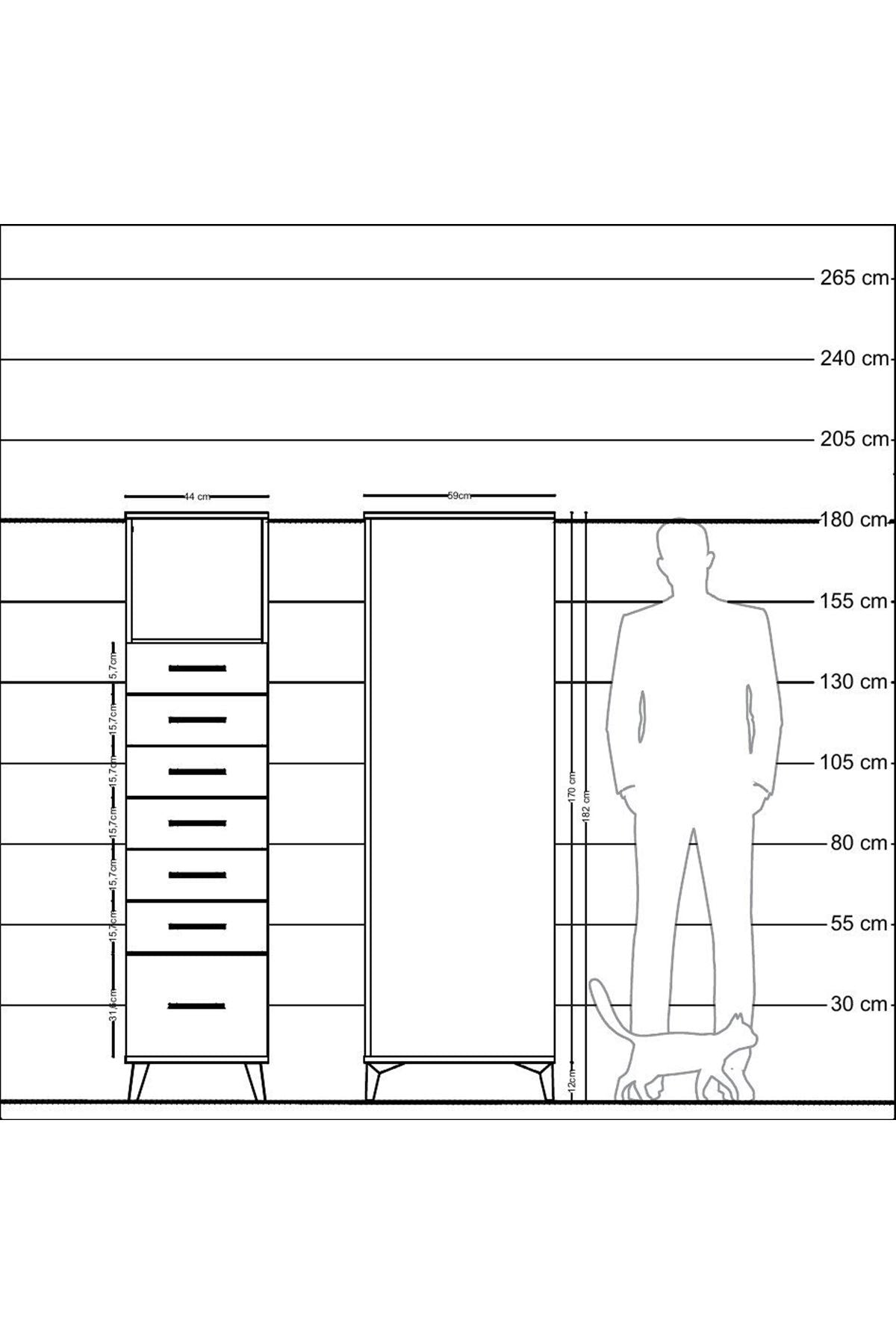 Kronos Dolap Tek Raflı 7 Çekmeceli 44x59x182 - S88M038V9C