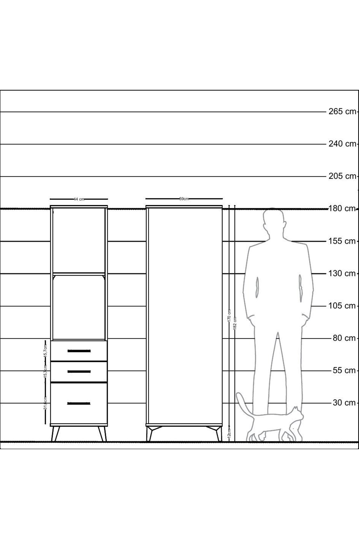 Kronos Dolap 2 Raflı 3 Çekmeceli 44x59x182 - S88M042V7C