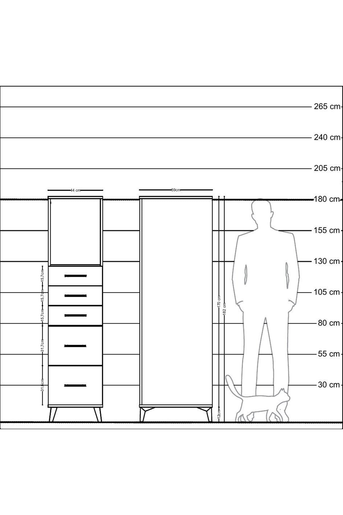 Kronos Dolap Tek Raflı 5 Çekmeceli 44x59x182 - S88M046V3C