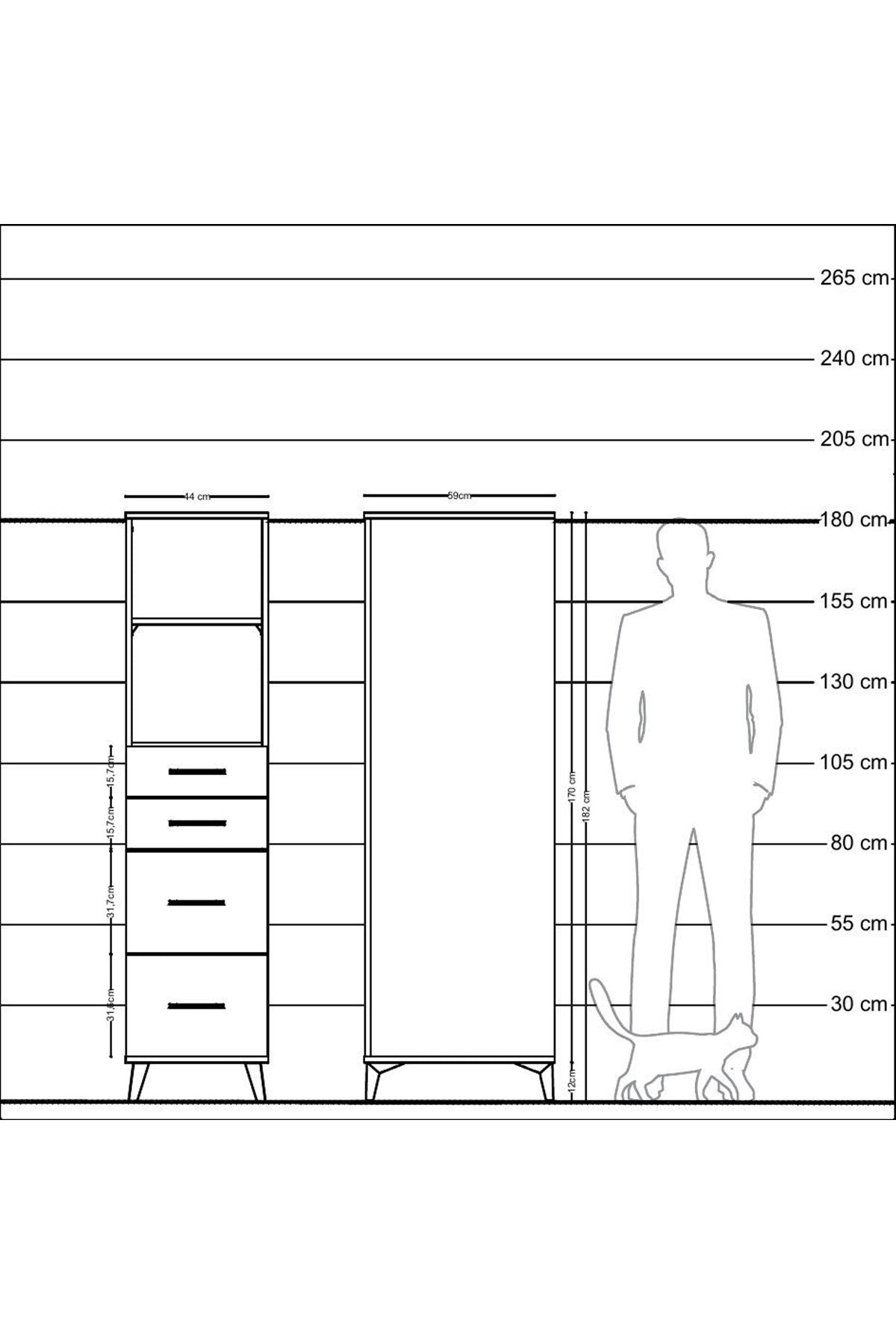 Kronos Dolap 2 Raflı 4 Çekmeceli 44x59x182 - S88M047V4C