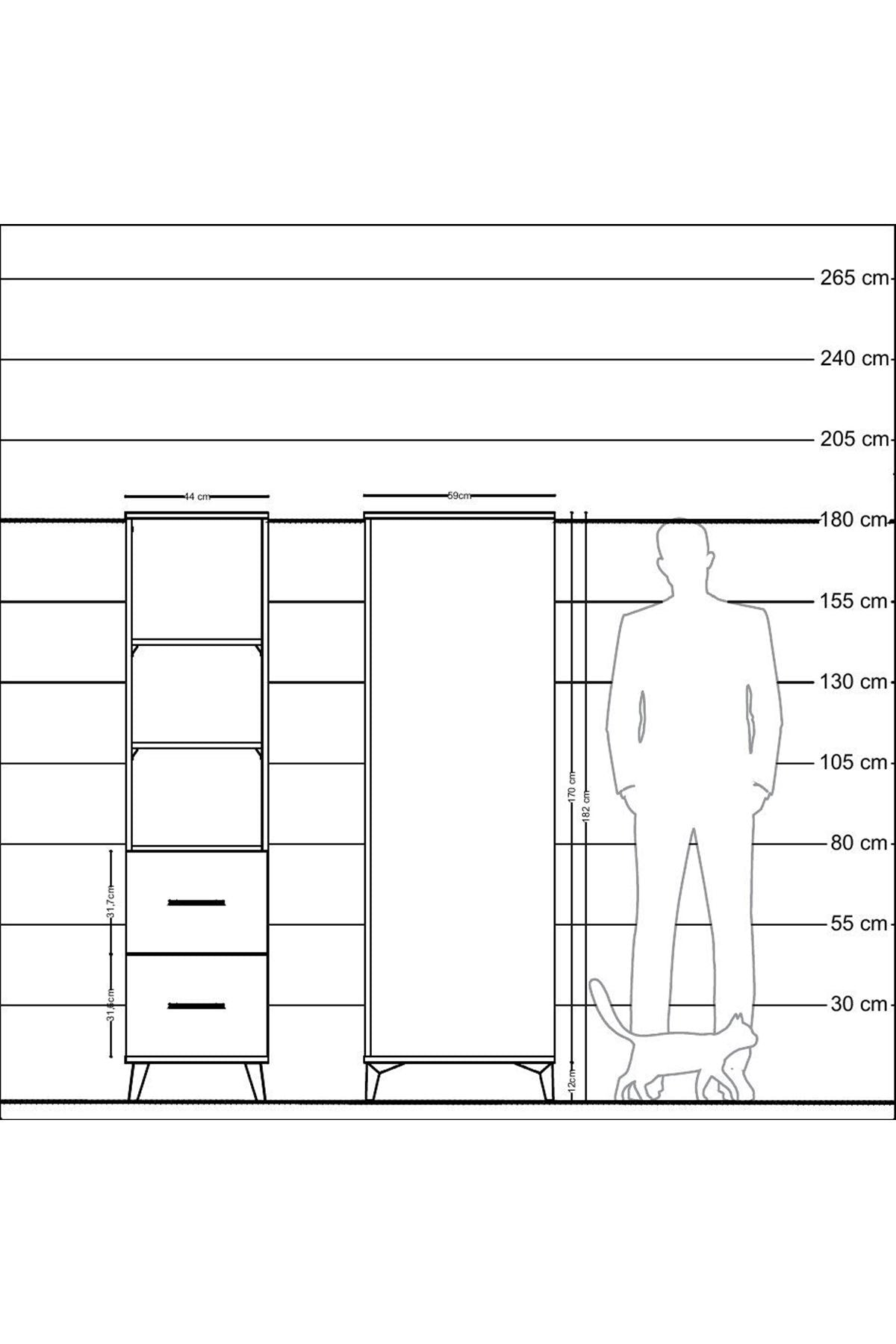 Kronos Dolap 3 Raflı 2 Çekmeceli 44x59x182 - S88M049V4C