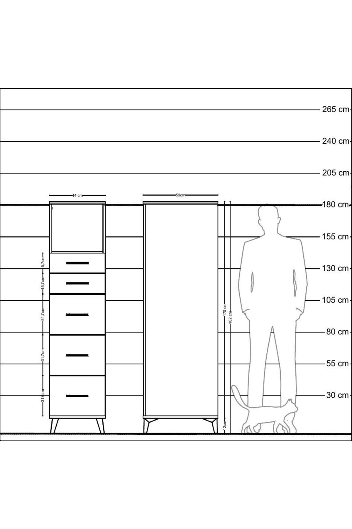 Kronos Dolap Tek Raflı 5 Çekmeceli 44x59x182 - S88M050V6C