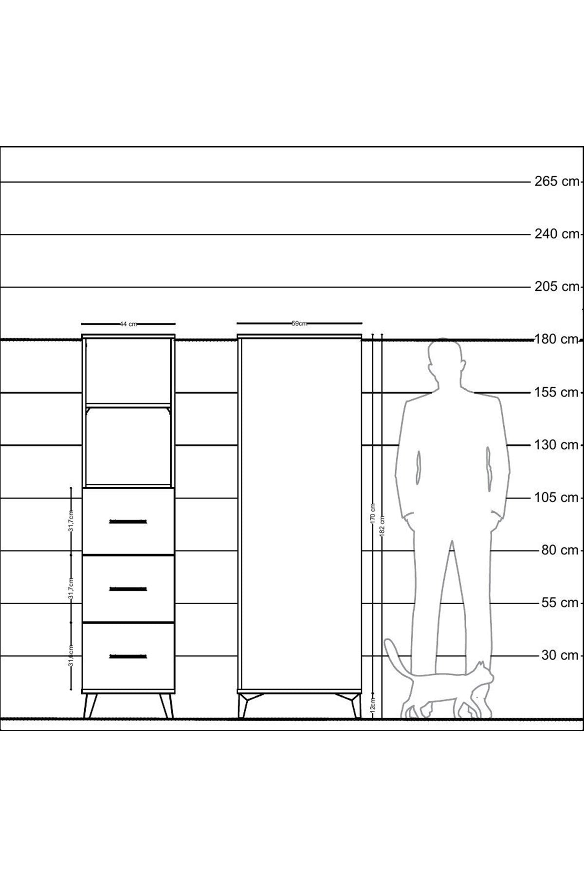 Kronos Dolap 2 Raflı 3 Çekmeceli 44x59x182 - S88M052V5C