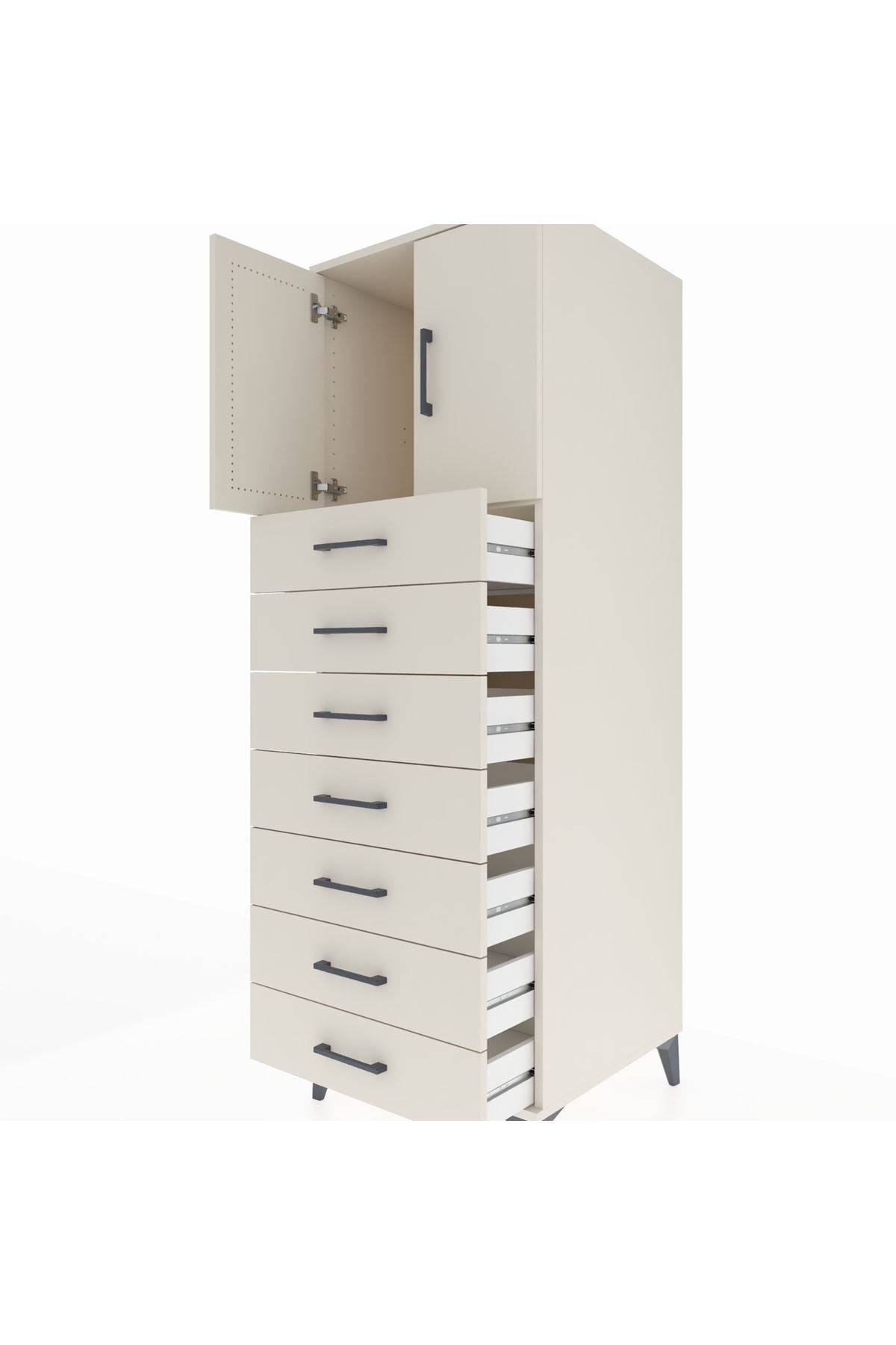 Kronos Dolap Tek Raflı 7 Çekmeceli 2 Kapaklı 60x59x182 - S89M002V1C