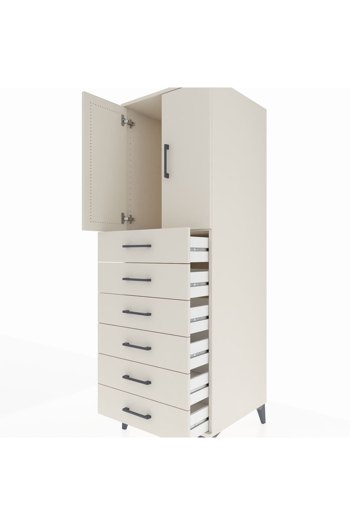 Kronos Dolap Tek Raflı 6 Çekmeceli 2 Kapaklı 60x59x182 - S89M003V1C