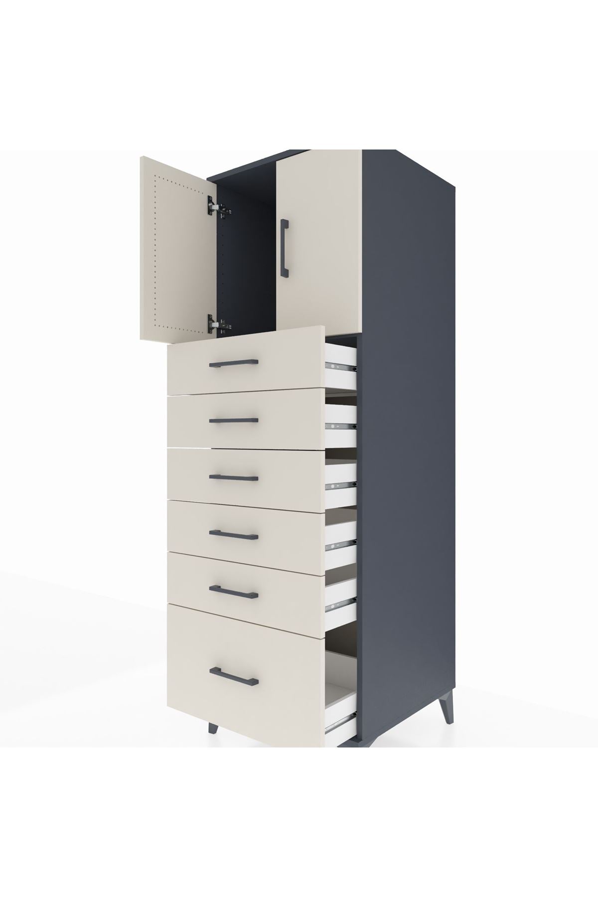 Kronos Dolap Tek Raflı 6 Çekmeceli 2 Kapaklı 60x59x182 - S89M011V4C
