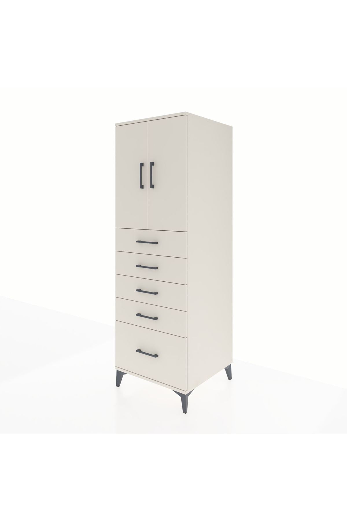 Kronos Dolap Tek Raflı 5 Çekmeceli 2 Kapaklı 60x59x182 - S89M012V1C