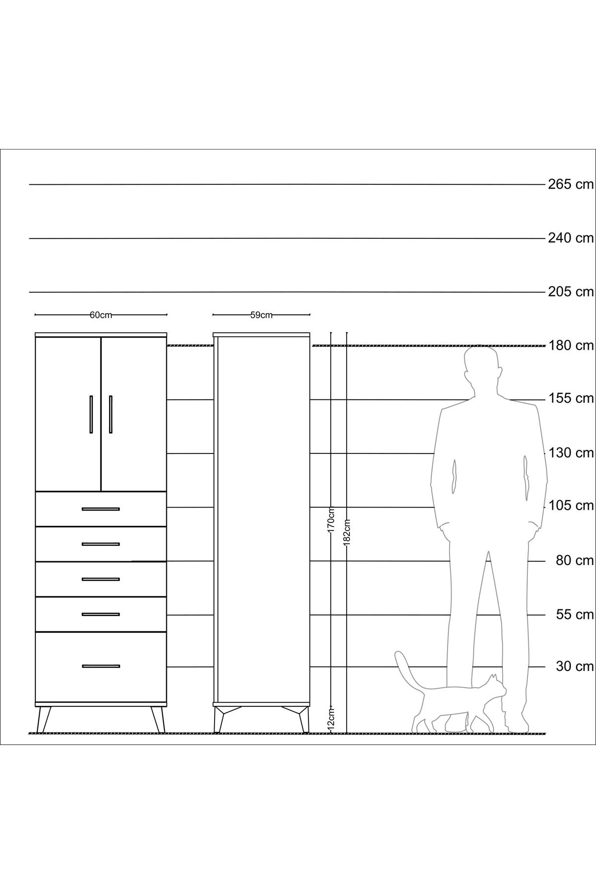 Kronos Dolap Tek Raflı 5 Çekmeceli 2 Kapaklı 60x59x182 - S89M012V5C
