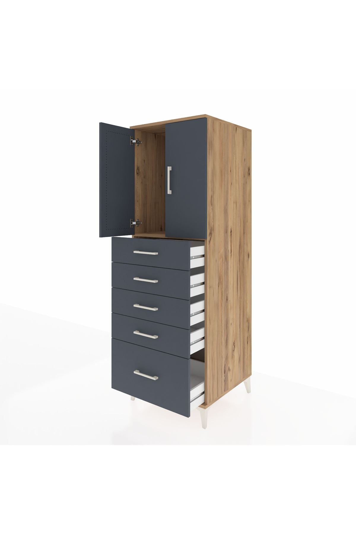 Kronos Dolap Tek Raflı 5 Çekmeceli 2 Kapaklı 60x59x182 - S89M012V8C