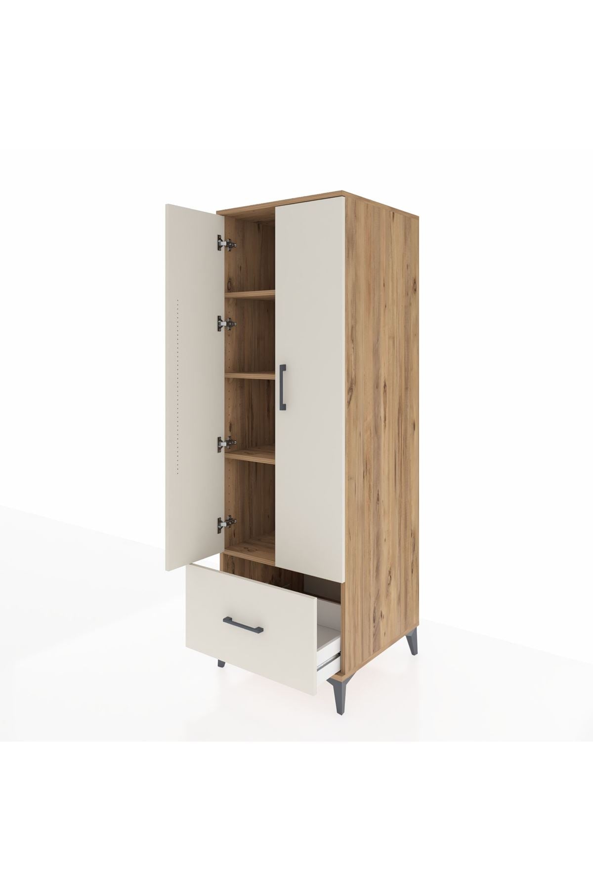 Kronos Dolap 4 Raflı Tek Çekmeceli 2 Kapaklı 60x59x182 - S89M016V7C