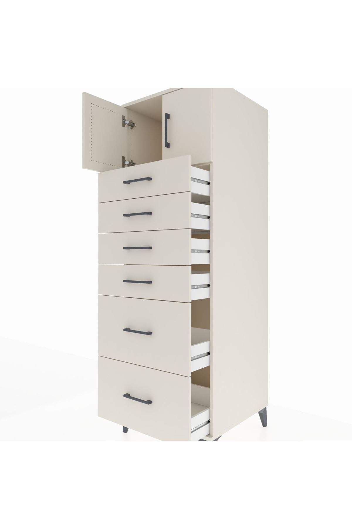 Kronos Dolap Tek Raflı 6 Çekmeceli 2 Kapaklı 60x59x182 - S89M017V1C