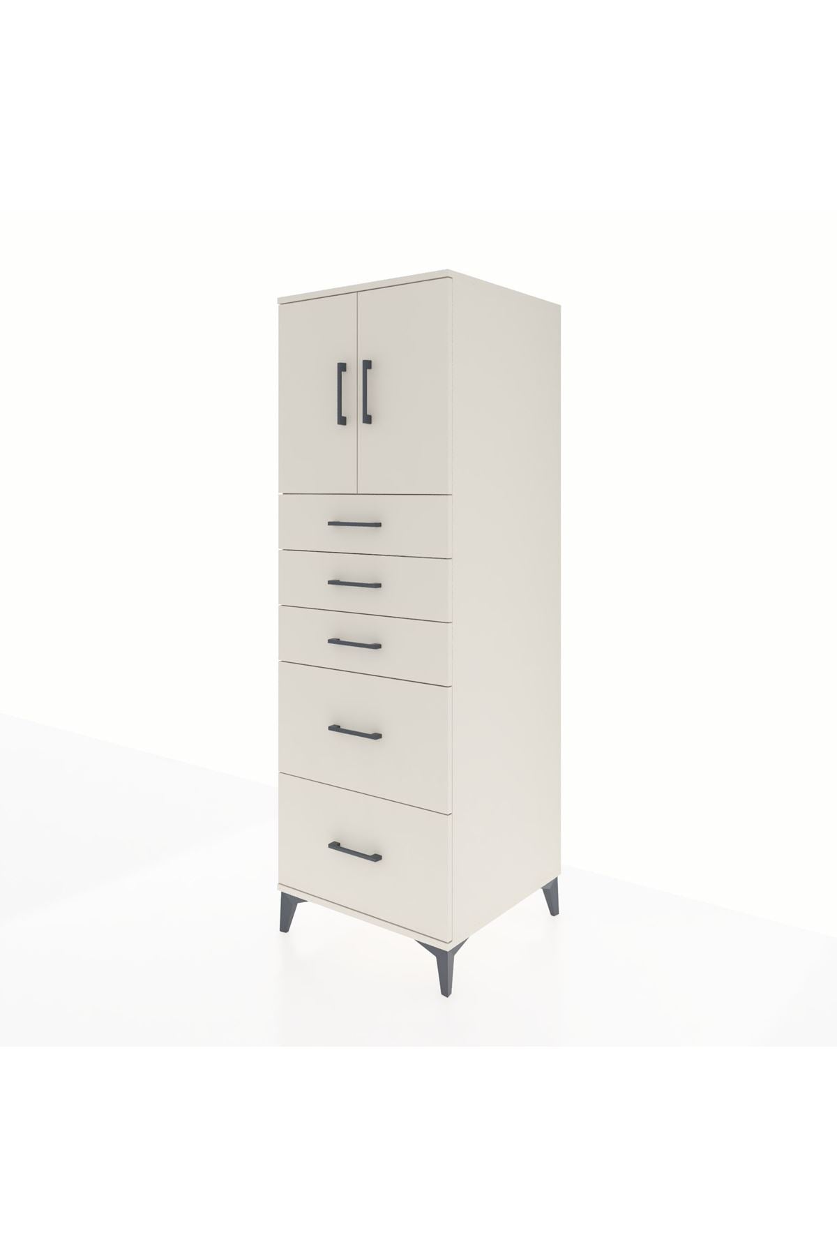 Kronos Dolap Tek Raflı 5 Çekmeceli 2 Kapaklı 60x59x182 - S89M018V1C