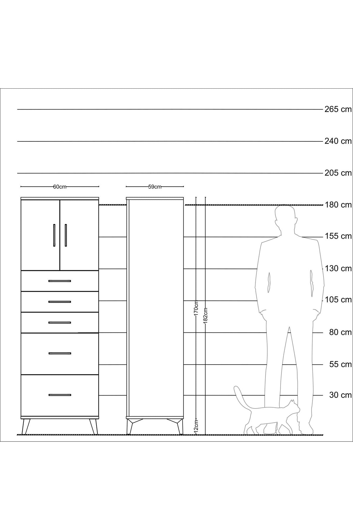Kronos Dolap Tek Raflı 5 Çekmeceli 2 Kapaklı 60x59x182 - S89M018V6C