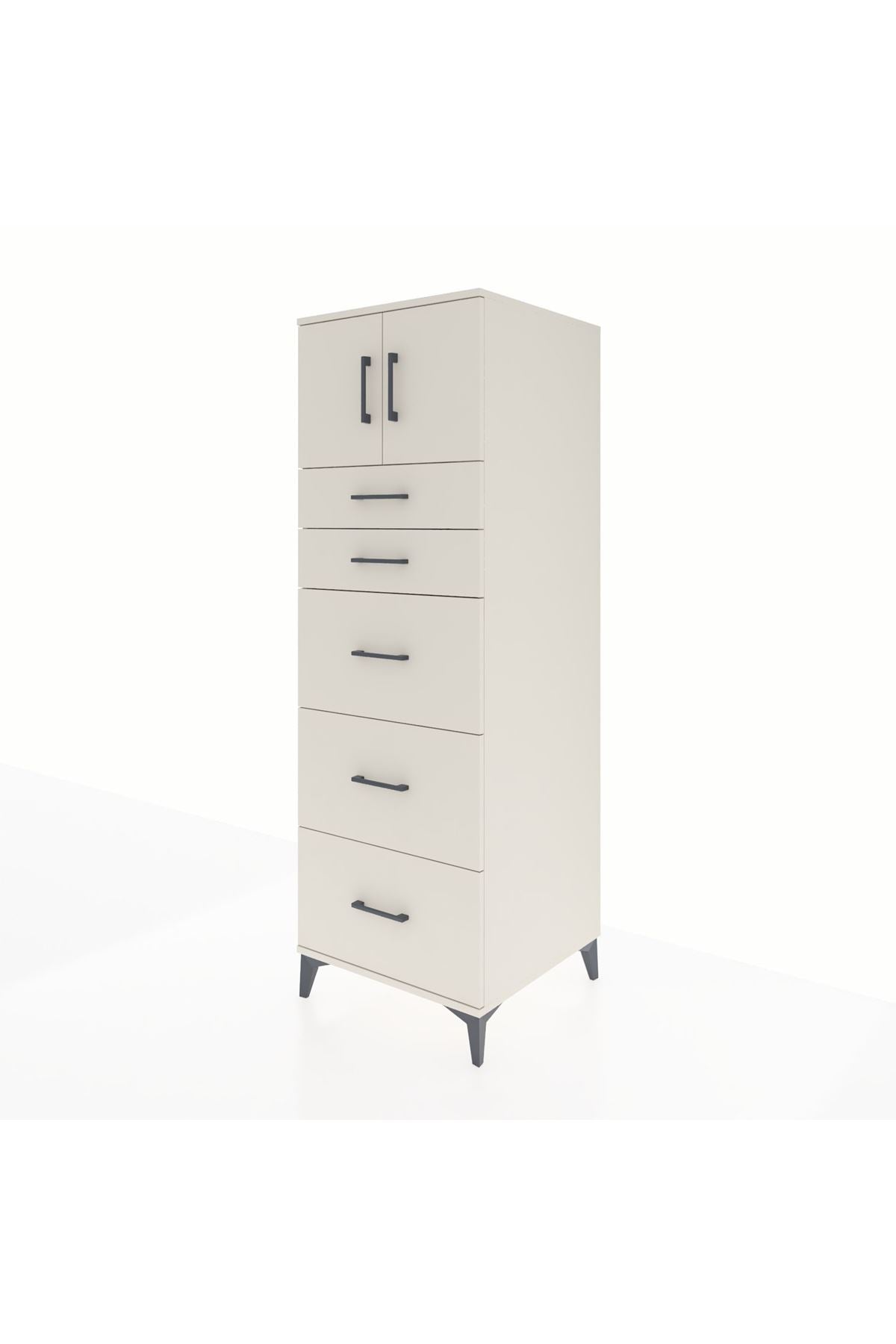 Kronos Dolap Tek Raflı 5 Çekmeceli 2 Kapaklı 60x59x182 - S89M022V1C