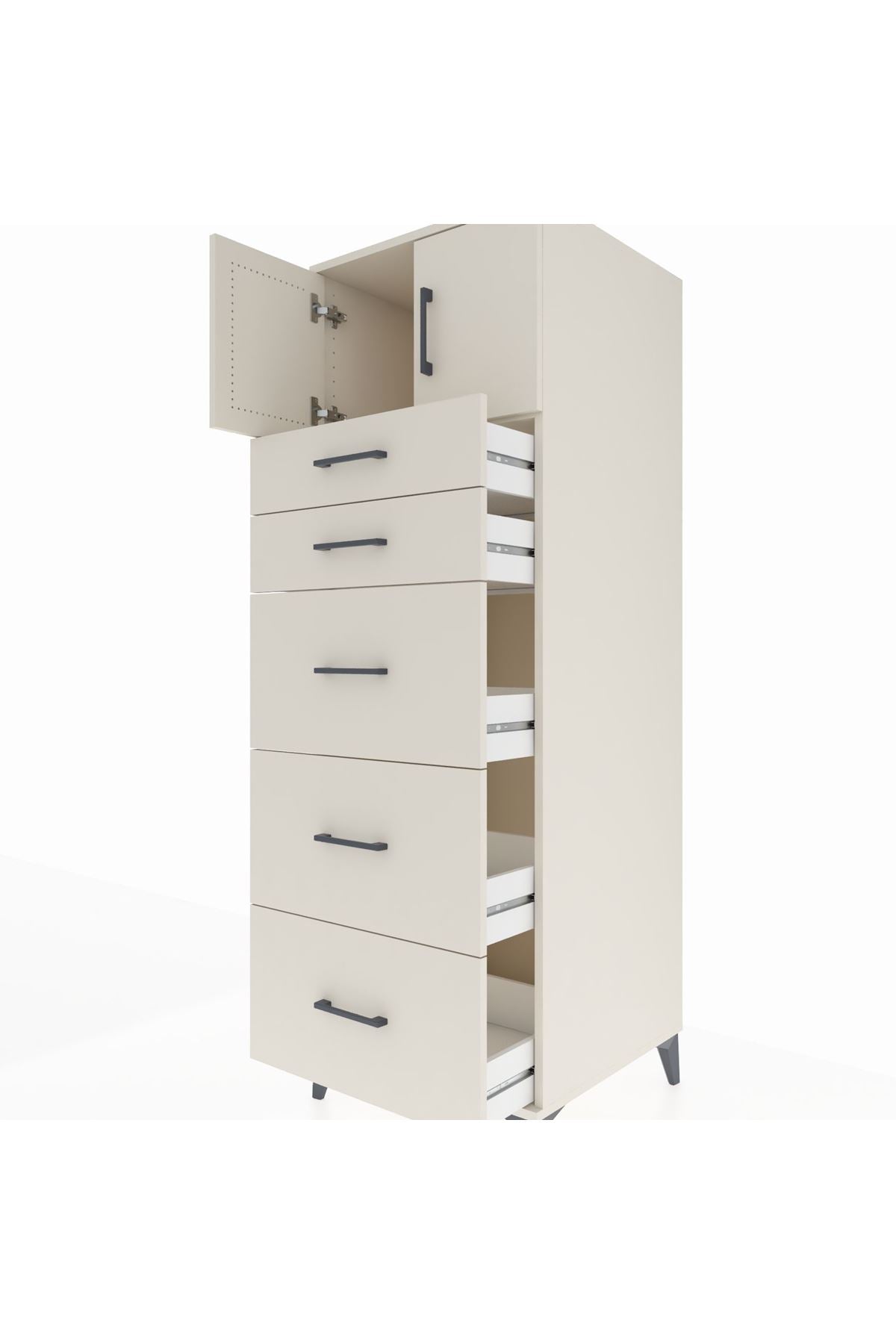 Kronos Dolap Tek Raflı 5 Çekmeceli 2 Kapaklı 60x59x182 - S89M022V1C