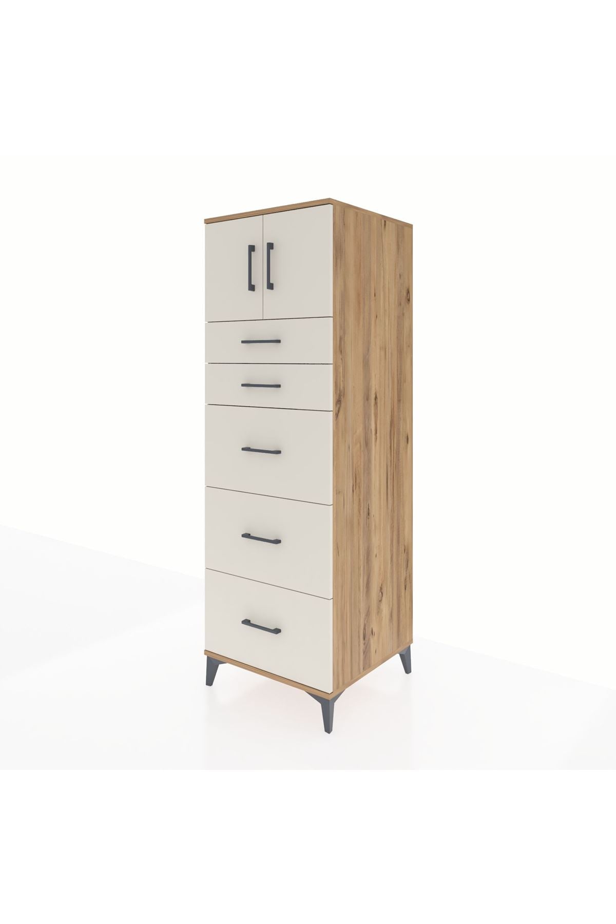 Kronos Dolap Tek Raflı 5 Çekmeceli 2 Kapaklı 60x59x182 - S89M022V7C