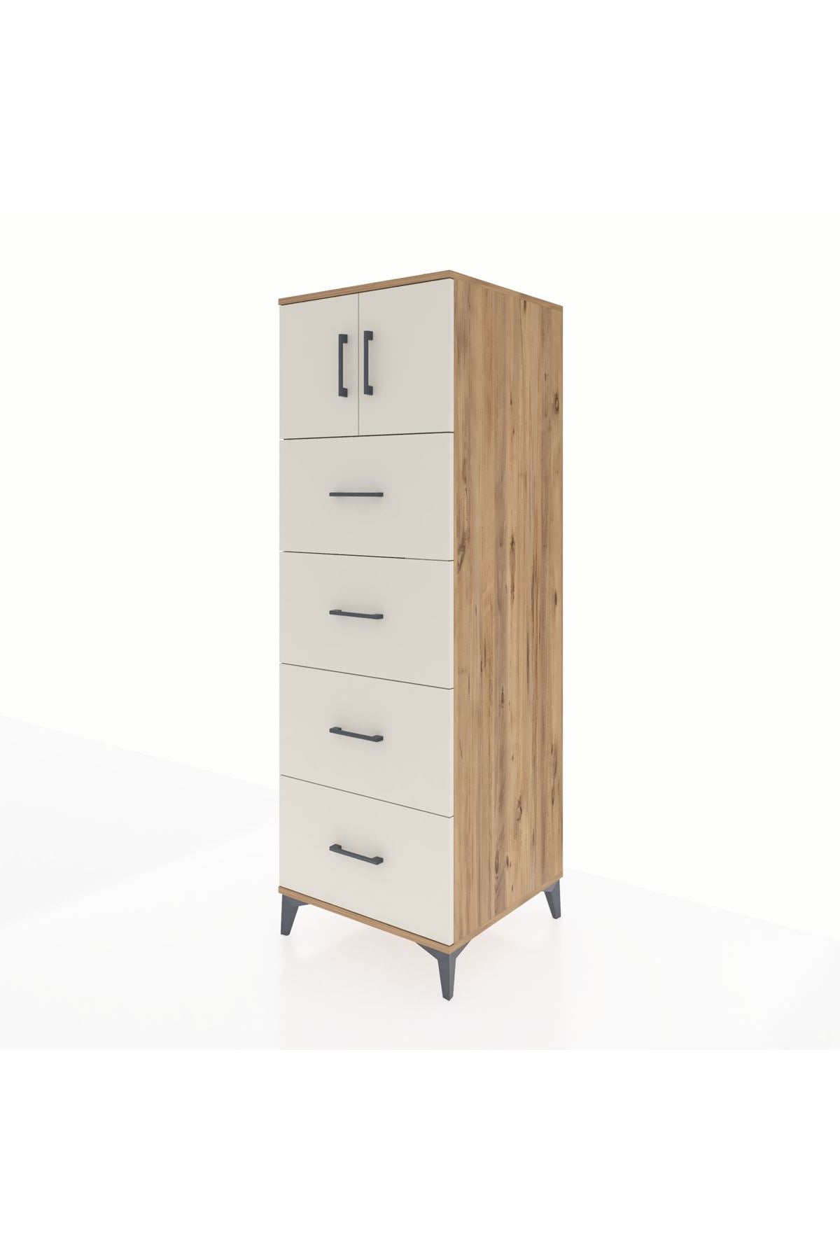 Kronos Dolap Tek Raflı 4 Çekmeceli 2 Kapaklı 60x59x182 - S89M025V7C