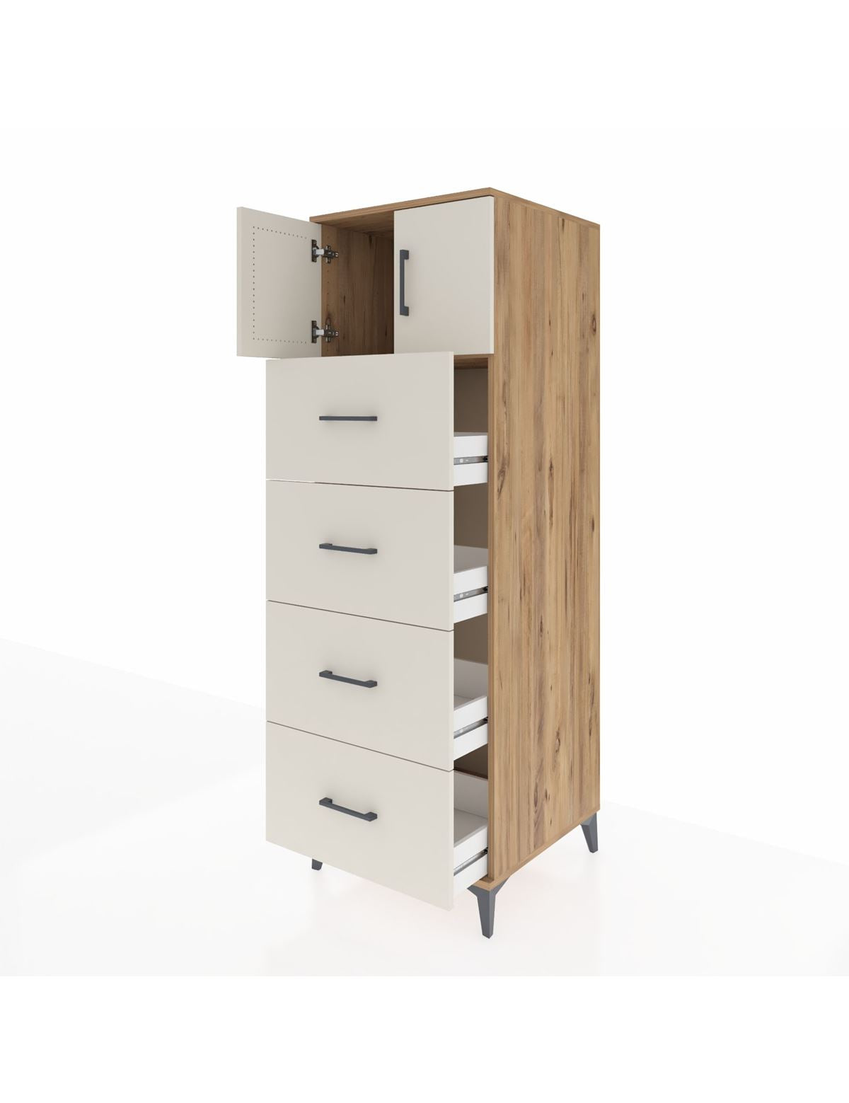 Kronos Dolap Tek Raflı 4 Çekmeceli 2 Kapaklı 60x59x182 - S89M025V7C