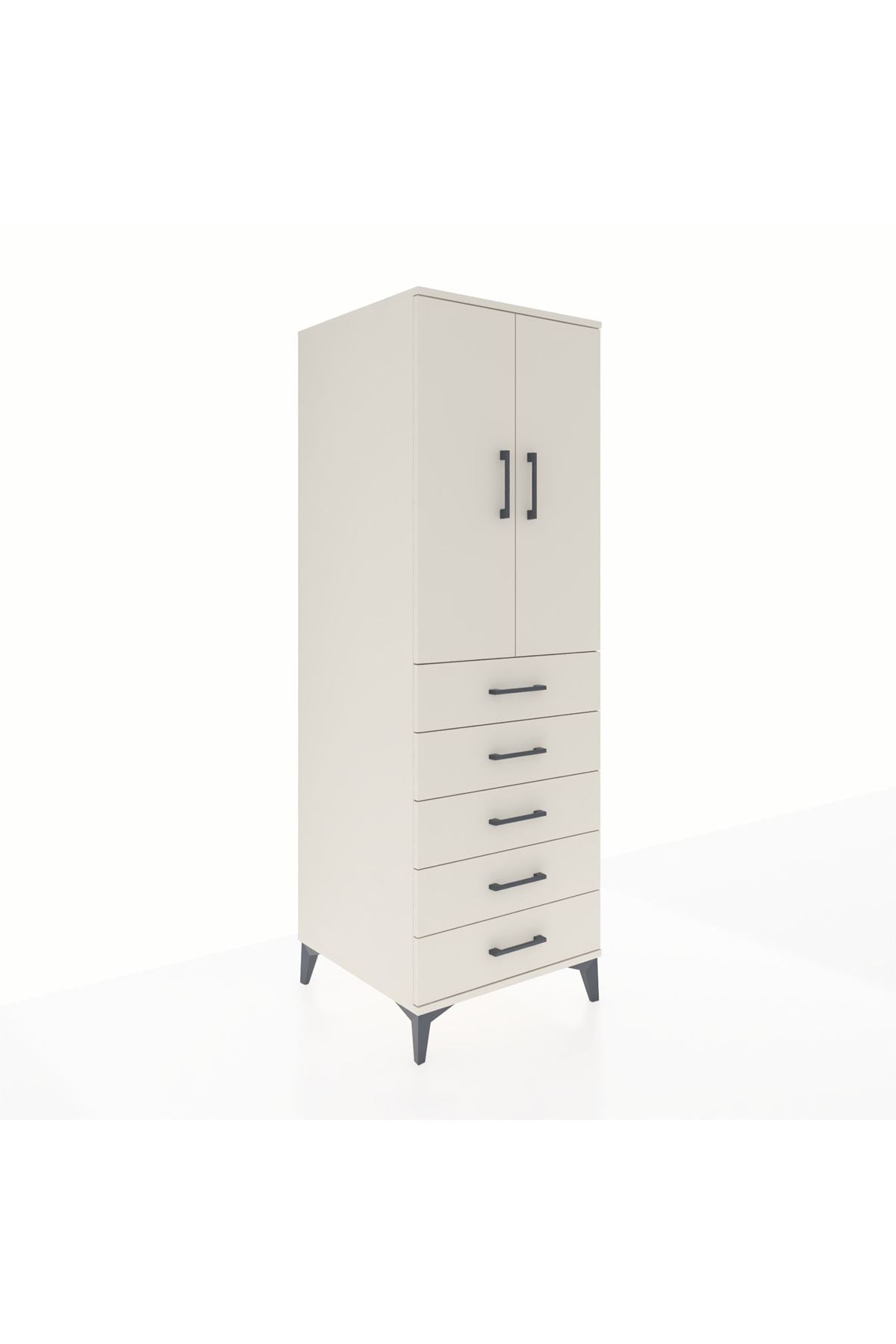 Kronos Dolap Tek Raflı 5 Çekmeceli Tek Askılı 60x59x182 - S89M026V1C