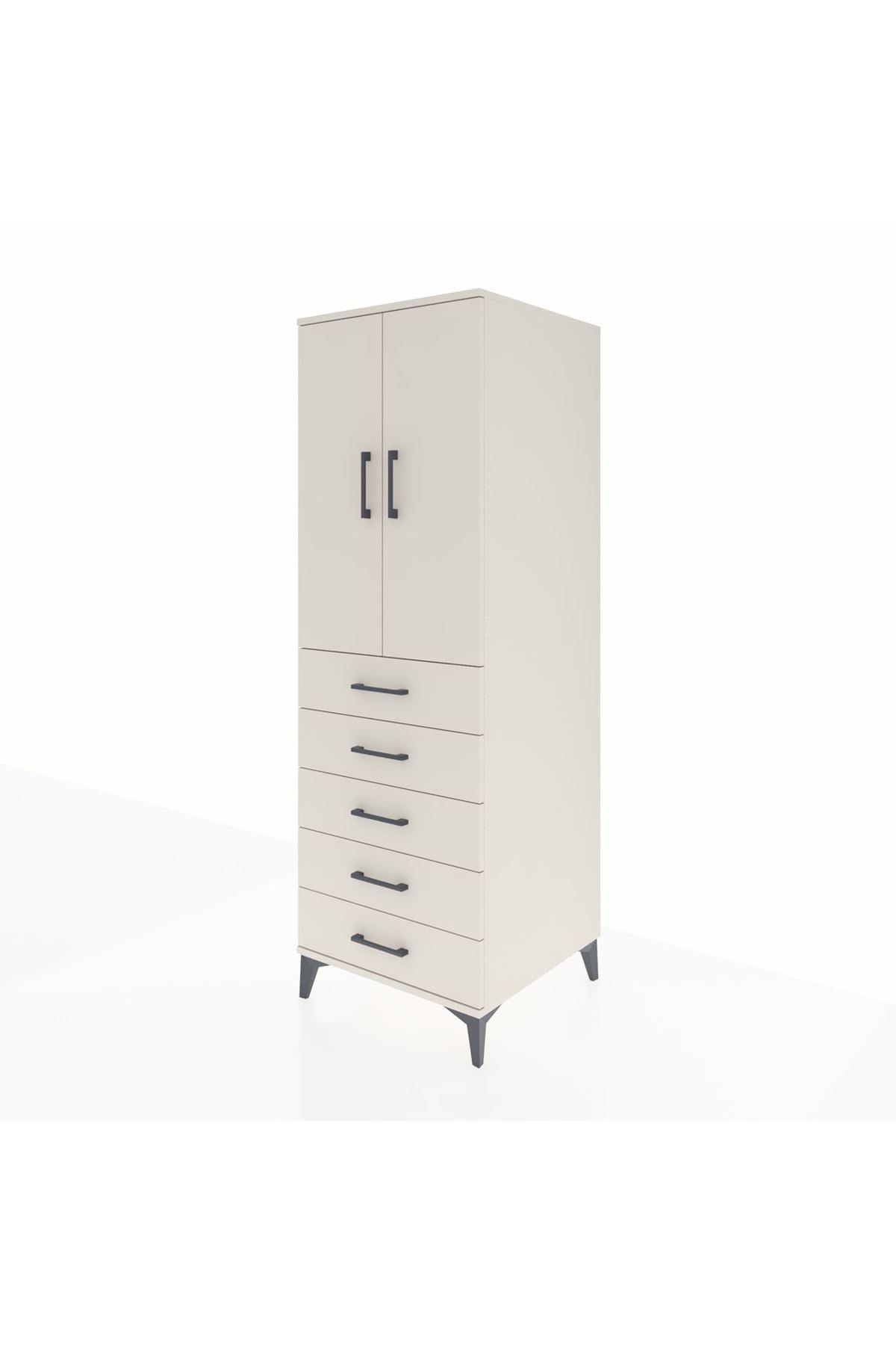 Kronos Dolap Tek Raflı 5 Çekmeceli Tek Askılı 60x59x182 - S89M026V1C