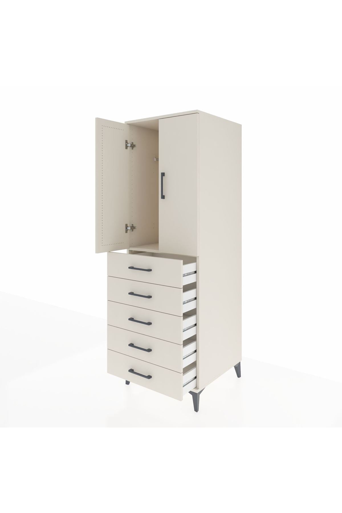 Kronos Dolap Tek Raflı 5 Çekmeceli Tek Askılı 60x59x182 - S89M026V1C