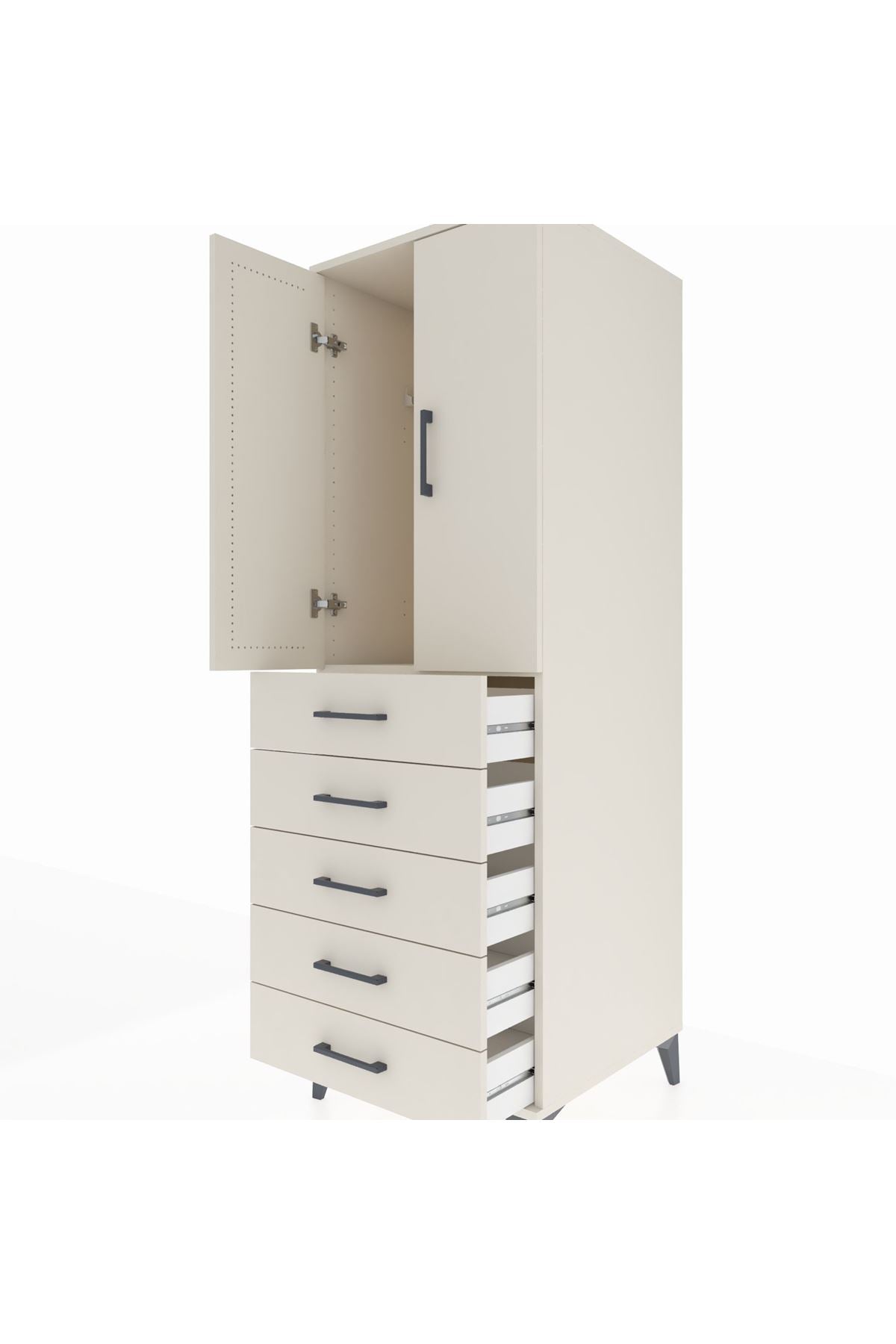 Kronos Dolap Tek Raflı 5 Çekmeceli Tek Askılı 60x59x182 - S89M026V1C