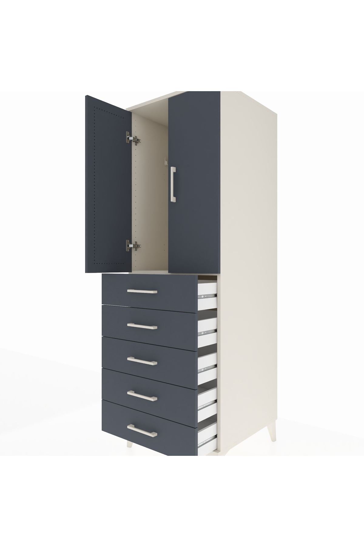 Kronos Dolap Tek Raflı 5 Çekmeceli Tek Askılı 60x59x182 - S89M026V2C