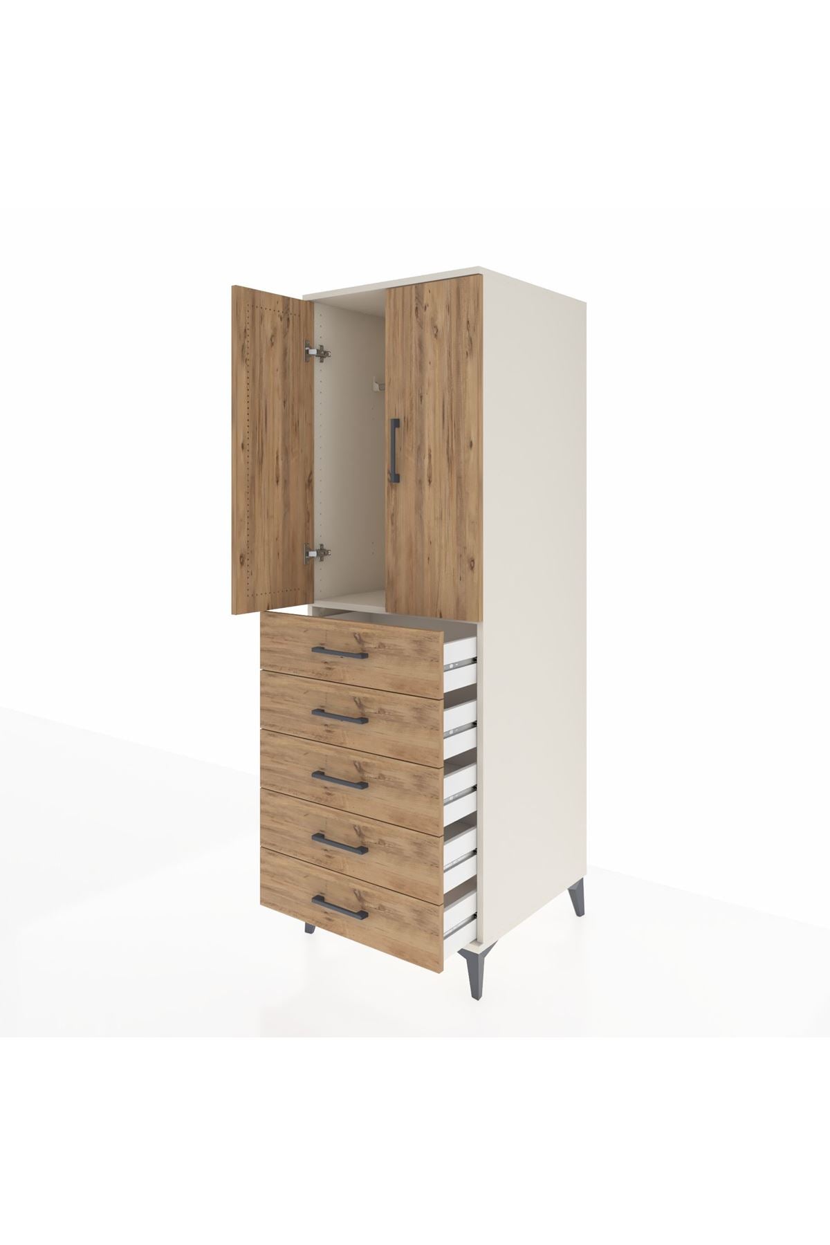 Kronos Dolap Tek Raflı 5 Çekmeceli Tek Askılı 60x59x182 - S89M026V3C