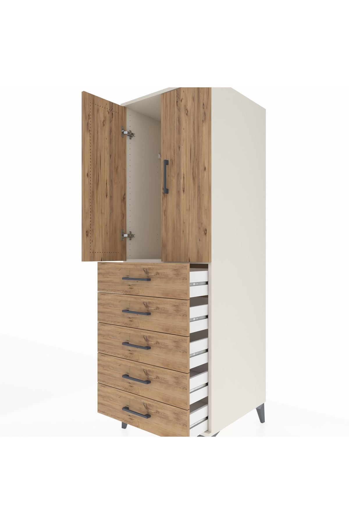 Kronos Dolap Tek Raflı 5 Çekmeceli Tek Askılı 60x59x182 - S89M026V3C
