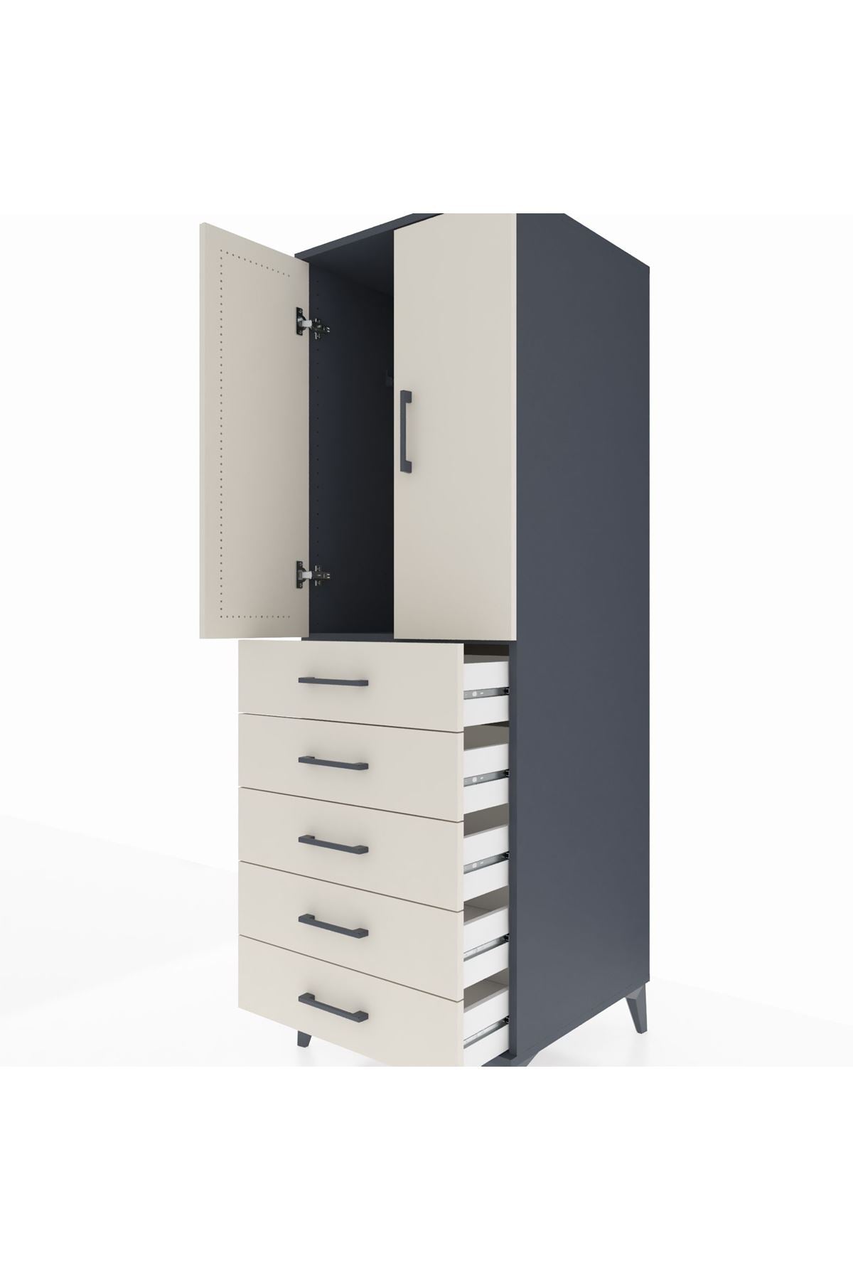 Kronos Dolap Tek Raflı 5 Çekmeceli Tek Askılı 60x59x182 - S89M026V4C