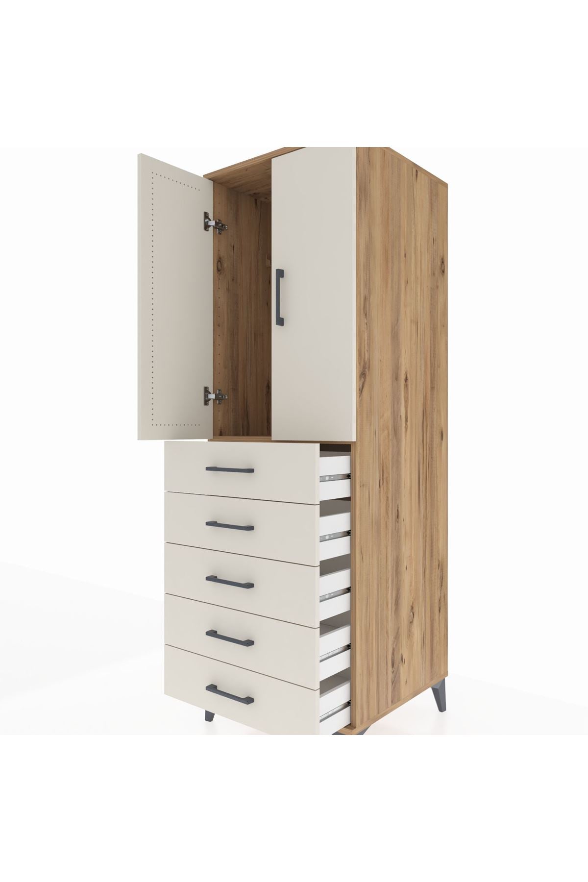 Kronos Dolap Tek Raflı 5 Çekmeceli Tek Askılı 60x59x182 - S89M026V7C