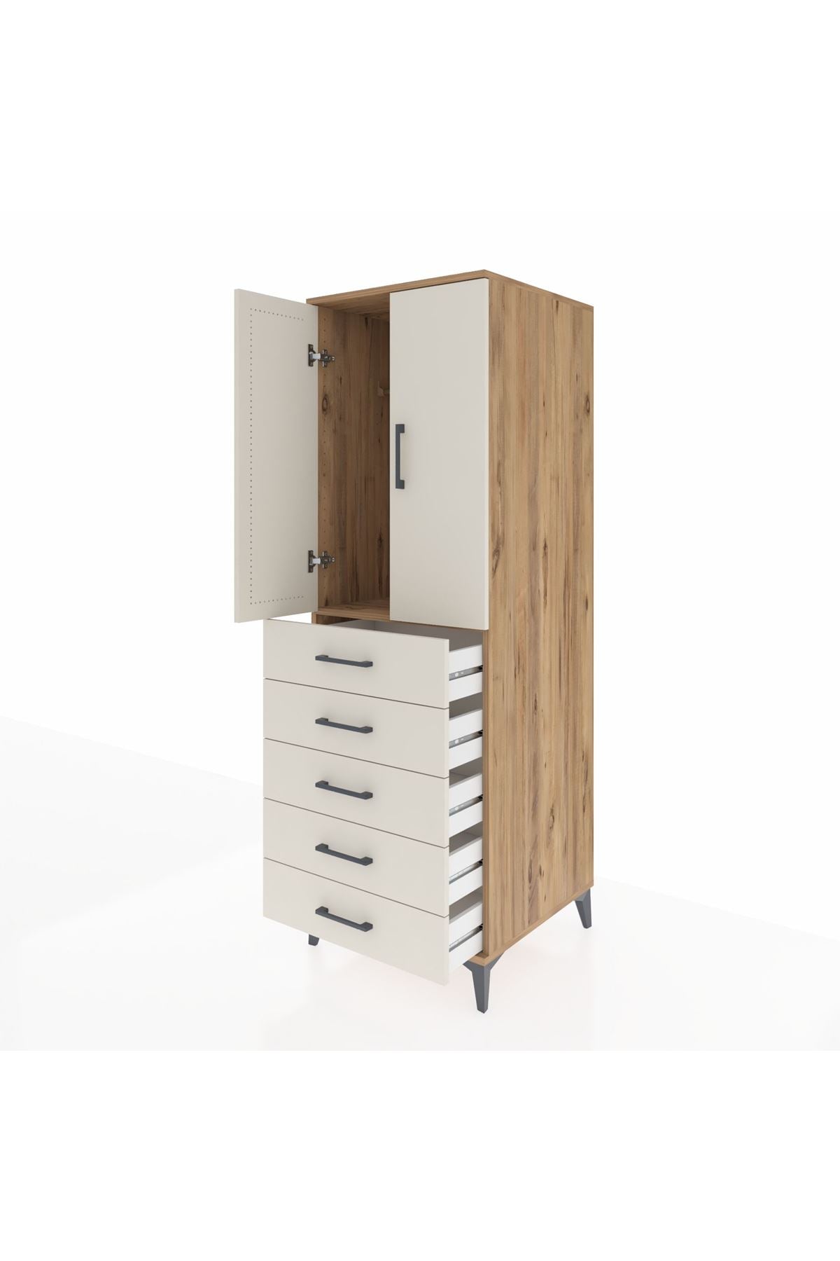 Kronos Dolap Tek Raflı 5 Çekmeceli Tek Askılı 60x59x182 - S89M026V7C