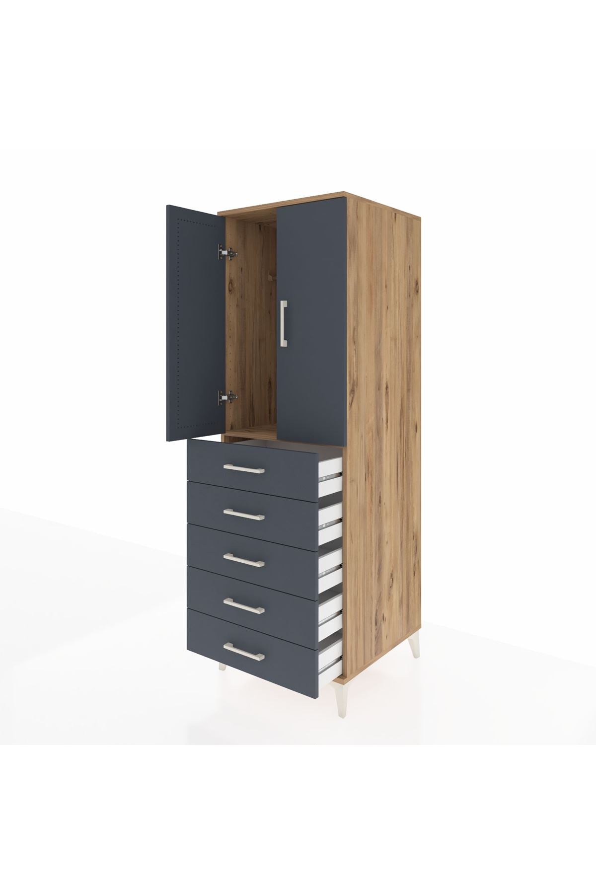 Kronos Dolap Tek Raflı 5 Çekmeceli Tek Askılı 60x59x182 - S89M026V8C