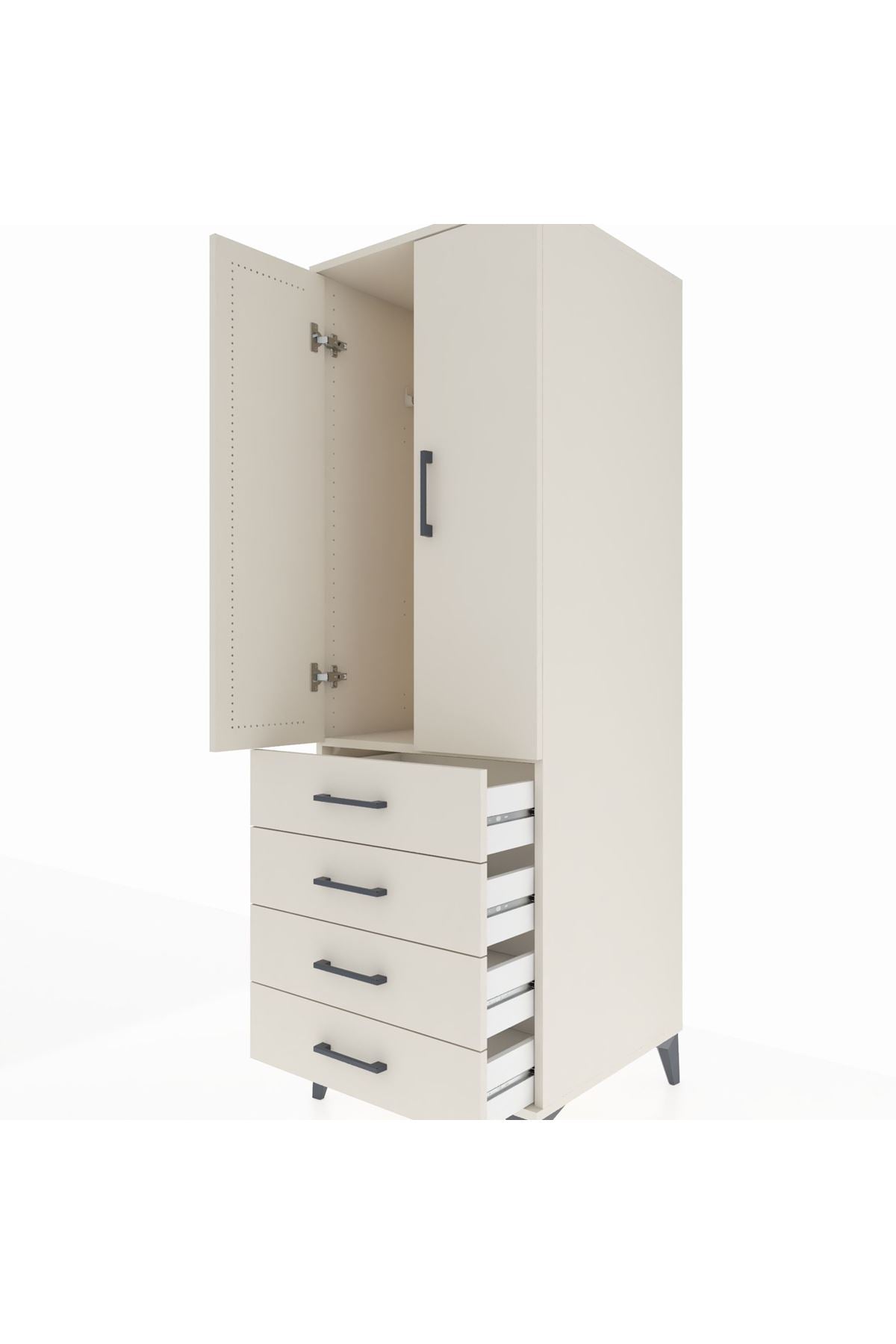 Kronos Dolap Tek Raflı 4 Çekmeceli Tek Askılı 60x59x182 - S89M027V1C