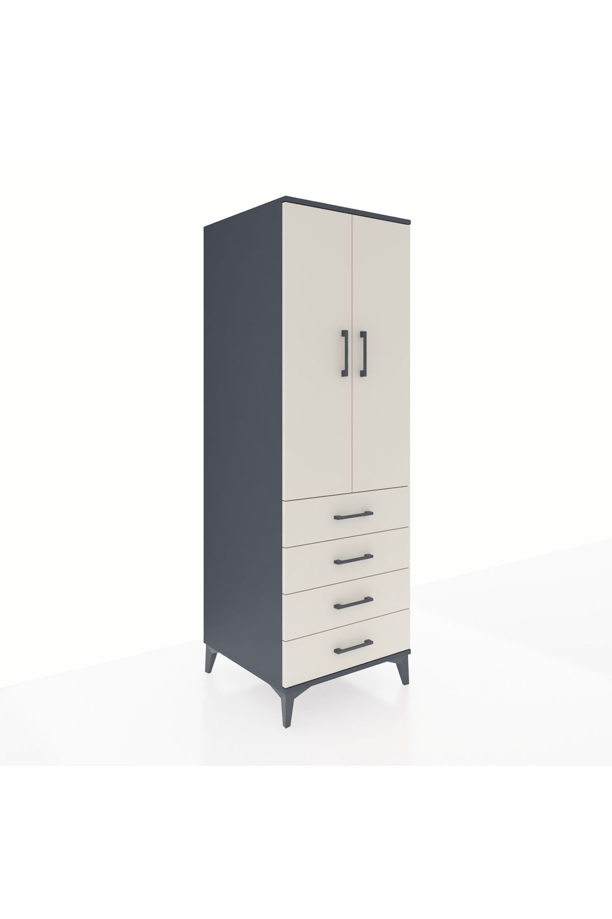Kronos Dolap Tek Raflı 4 Çekmeceli Tek Askılı 60x59x182 - S89M027V4C