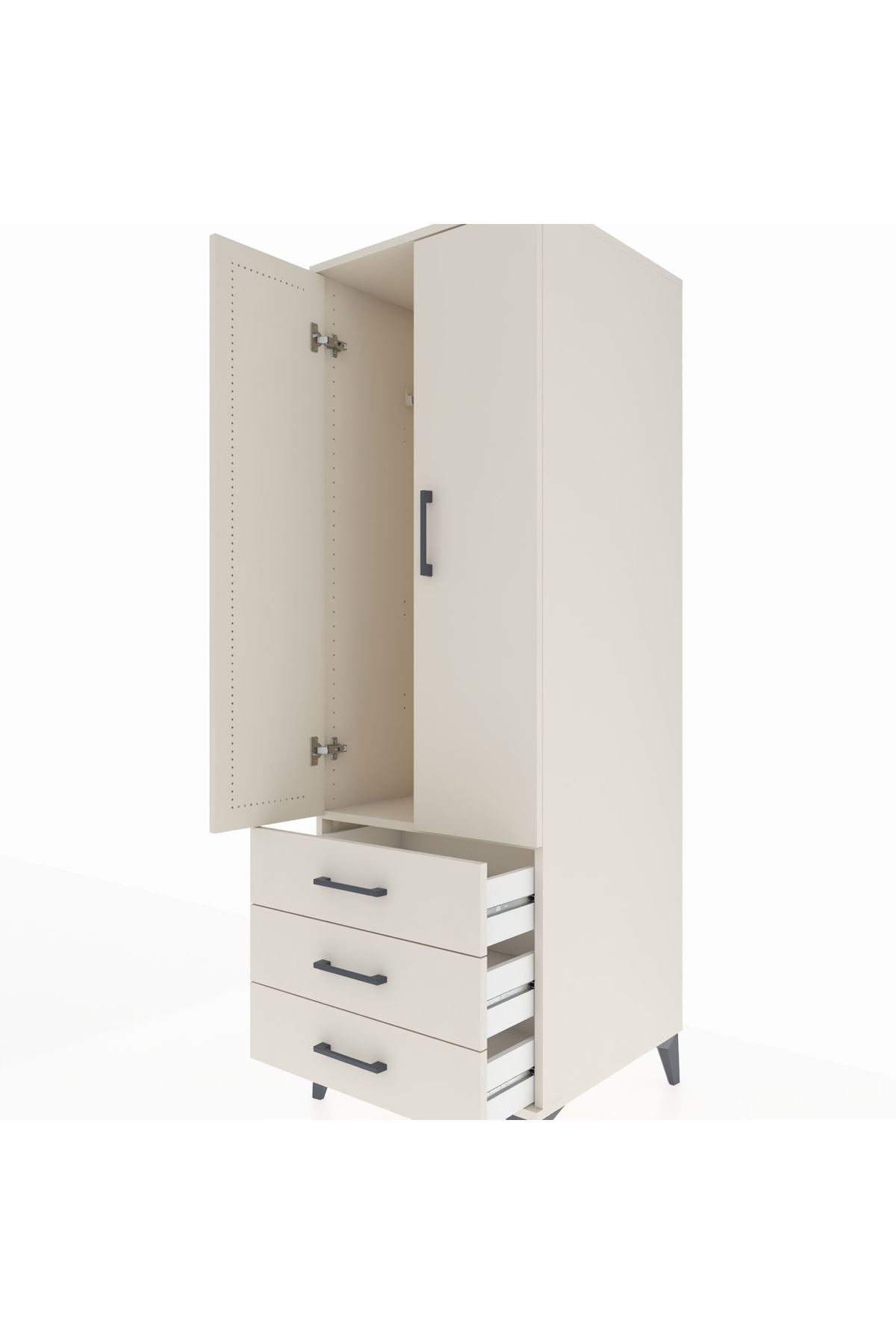 Kronos Dolap Tek Raflı 3 Çekmeceli Tek Askılı 60x59x182 - S89M028V1C