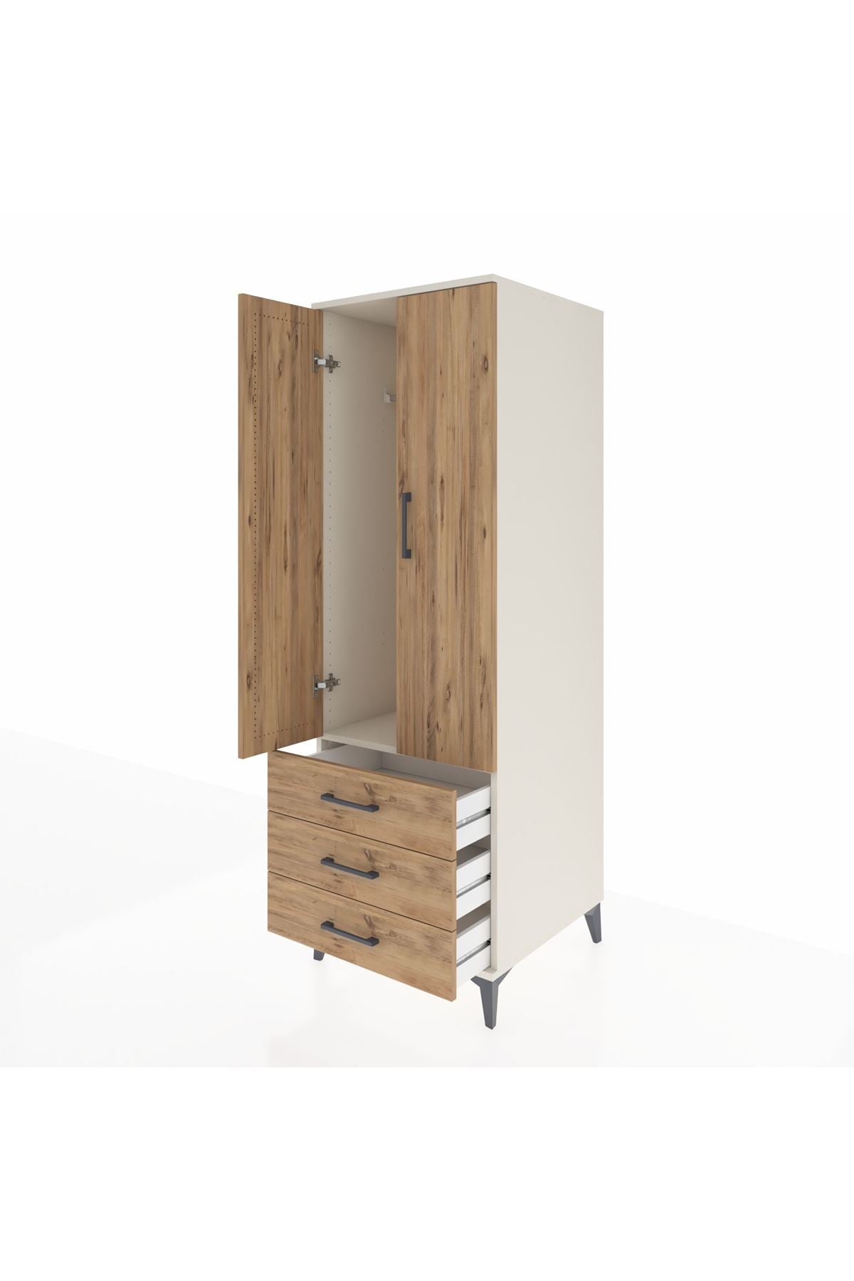 Kronos Dolap Tek Raflı 3 Çekmeceli Tek Askılı 60x59x182 - S89M028V3C
