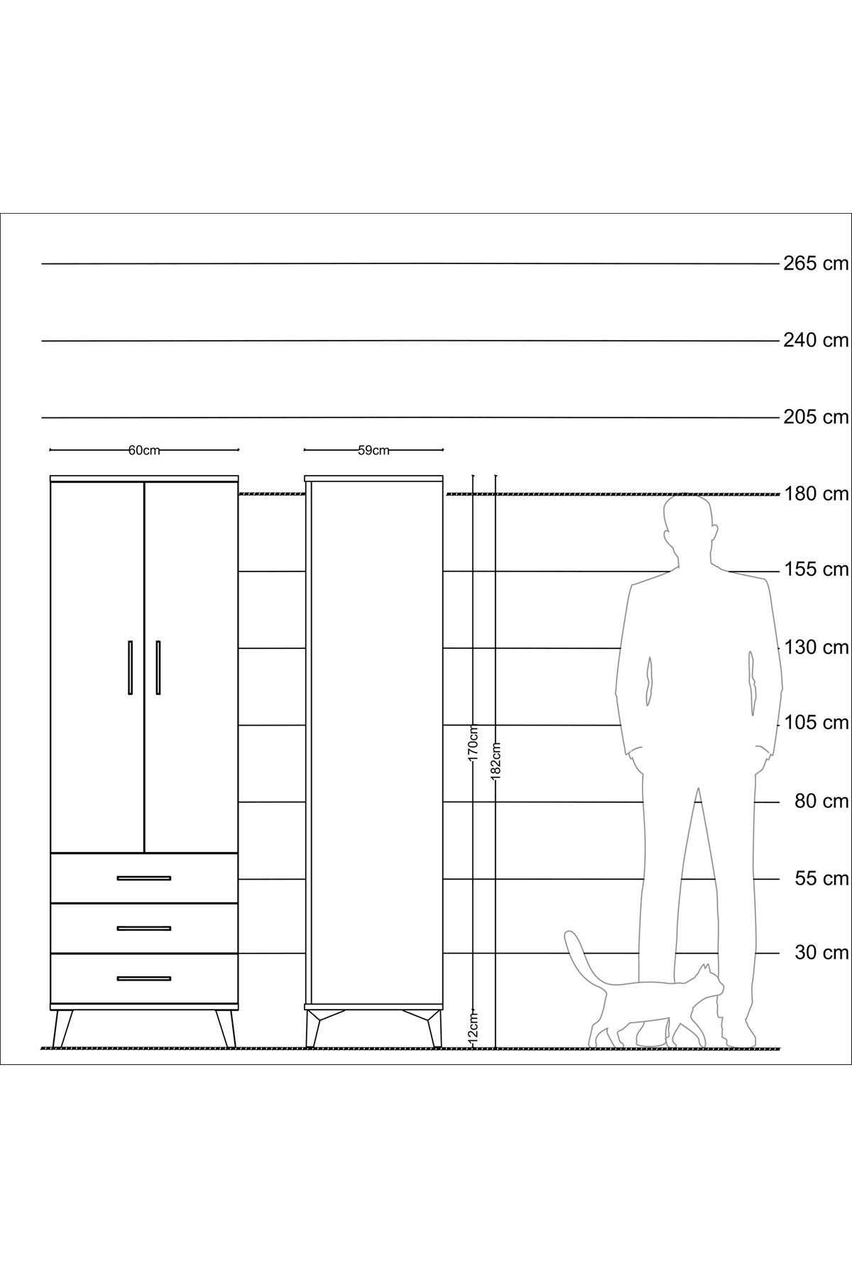 Kronos Dolap Tek Raflı 3 Çekmeceli Tek Askılı 60x59x182 - S89M028V5C